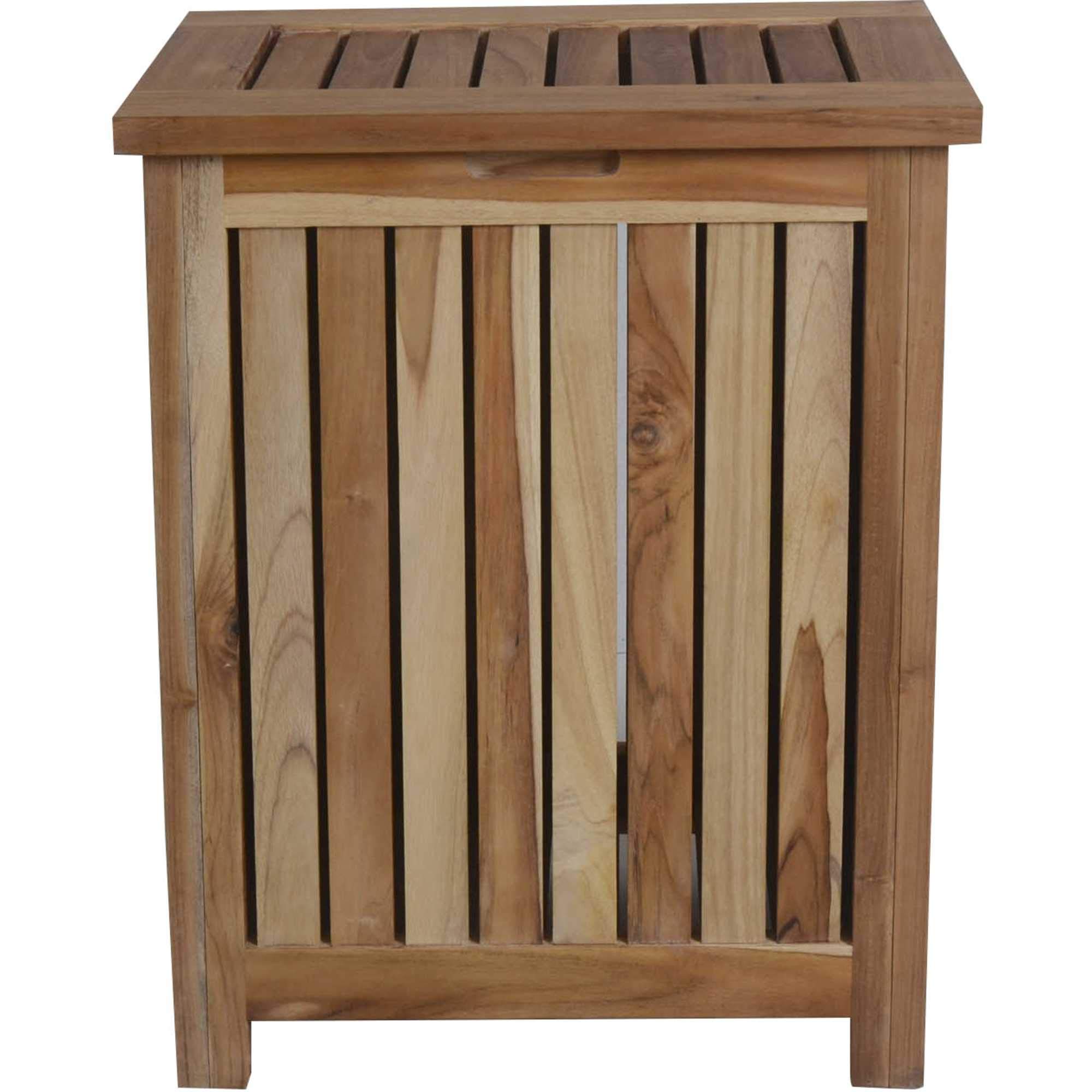 HomeRoots Compact Teak Laundry Storage with Removable Bag - Natural Finish | Space-Saving Closet & Laundry Room Organization