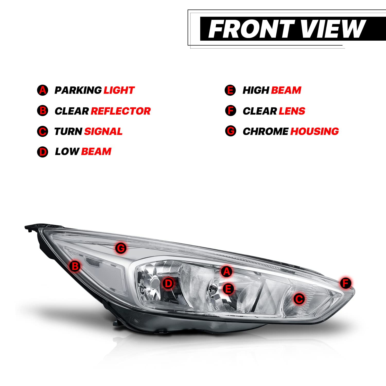 M-AUTO Left & Right Headlight Assembly for 2015-2017 Ford Focus Halogen Model - Chrome Housing Clear Corner Headlamps with Turn Signal Lights | Direct Replacement, Easy Installation | Perfect for Night Driving and Vehicle Upgrades