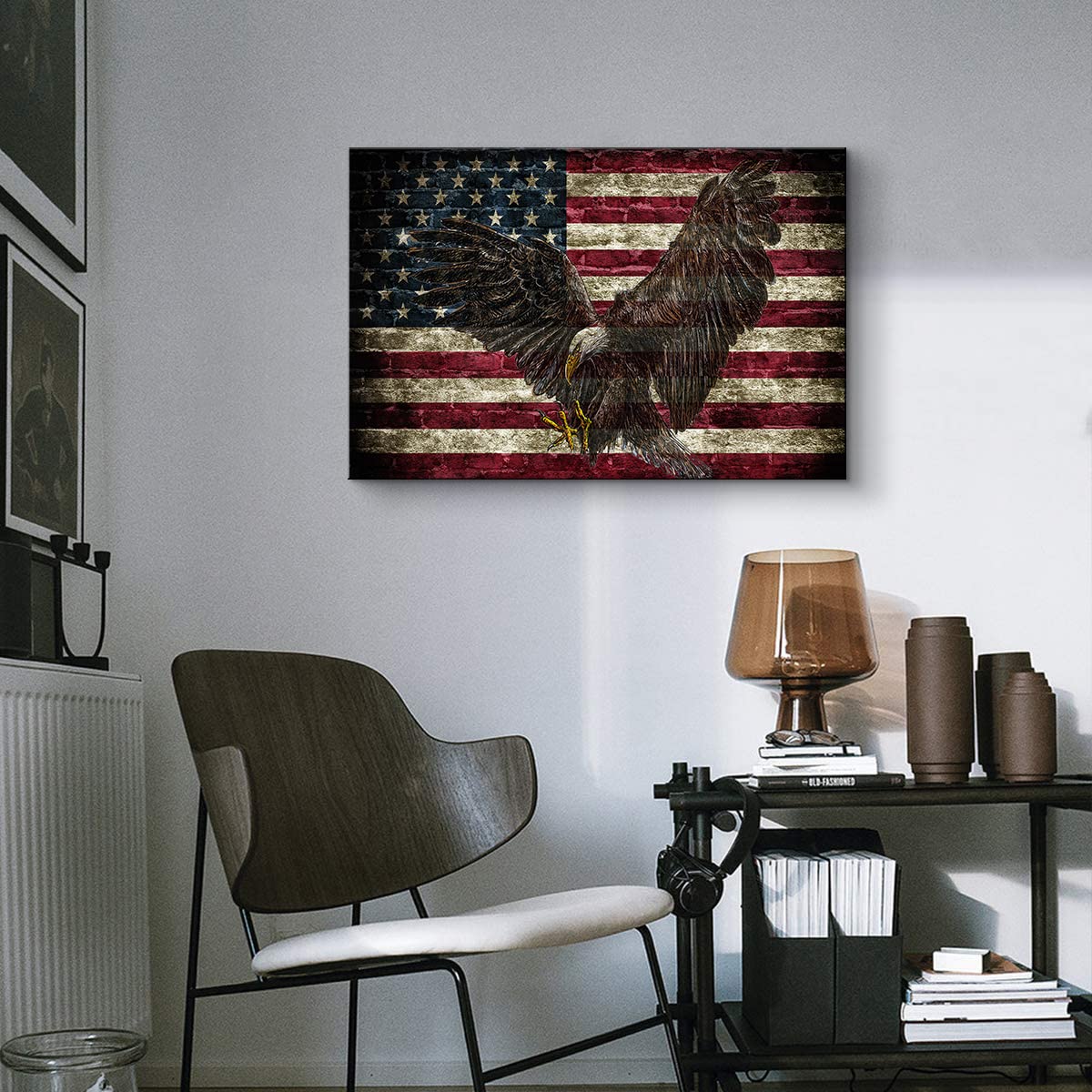 Patriotic American Flag Wall Art - 16x24 Inch Eagle & Flag Military Decor for Bedroom, Living Room - Perfect for Veterans Day, Independence Day & Home Office Decor