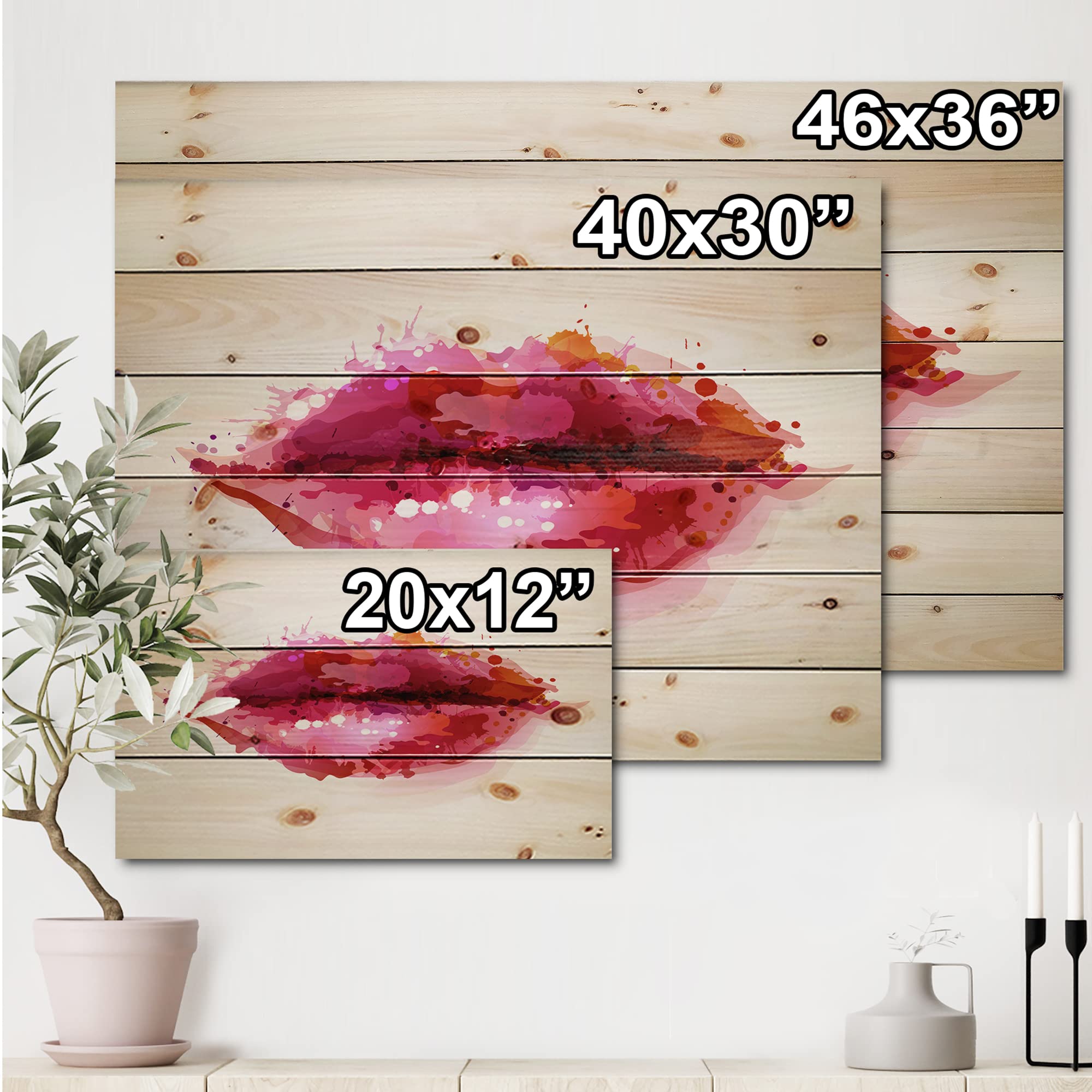 Abstract Red Lips Wood Wall Art - Modern Pine Decor for Living Room