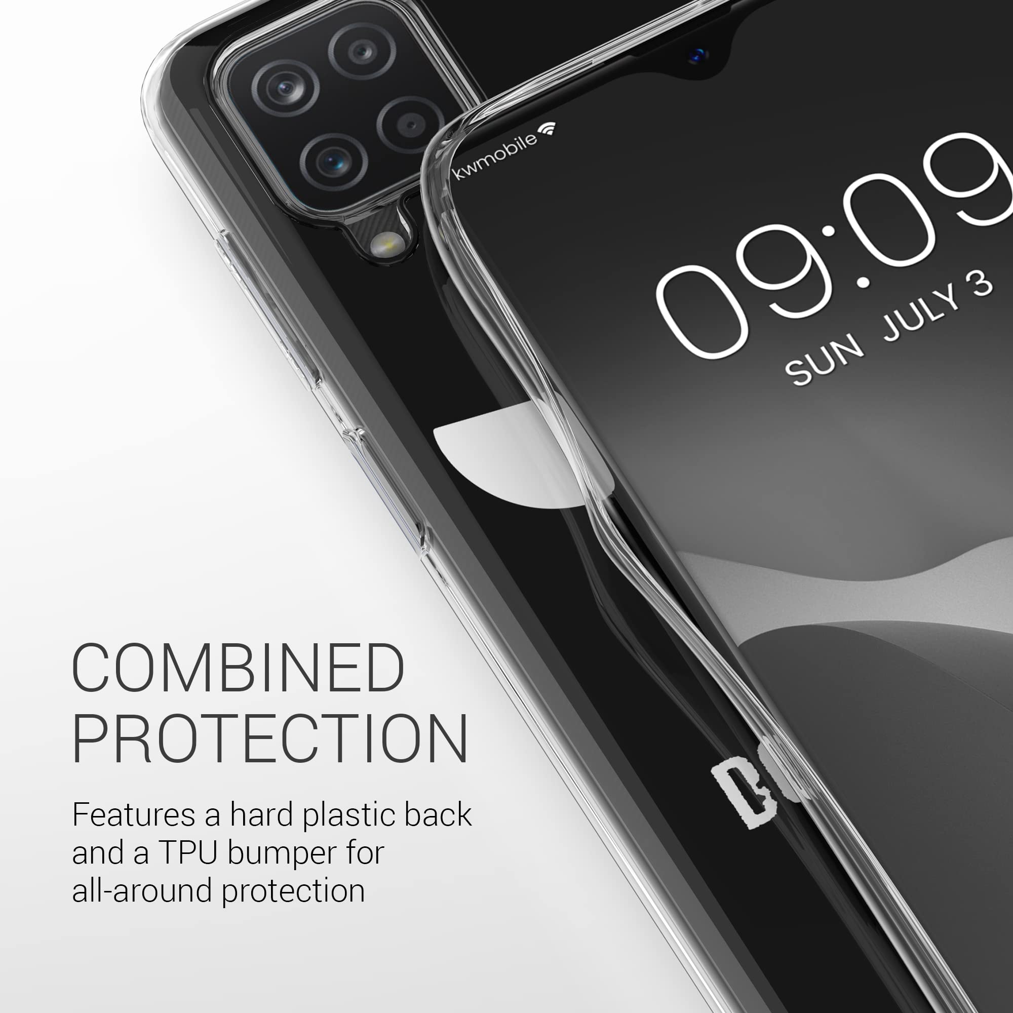 kwmobile Flexible TPU Case for Samsung Galaxy A12 - Shockproof Slim Fit Phone Cover - Anti-Scratch Protective Case (White/Black) - Perfect for Everyday Use & Travel Protection