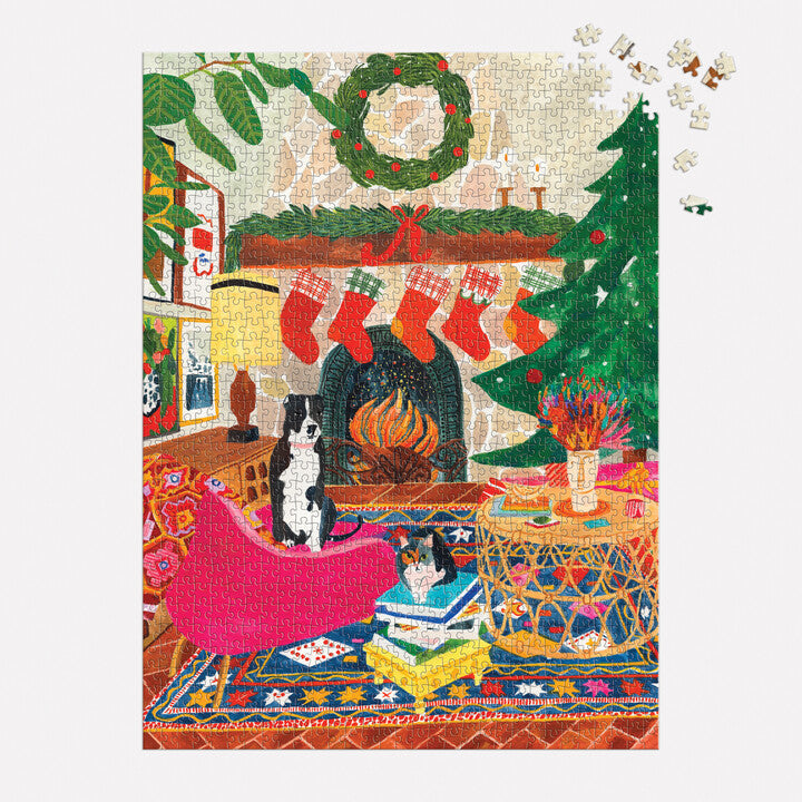 Fireside Friends 1000 Piece Jigsaw Puzzle for Adults - Cozy Winter Scene Family Game Night & Relaxation Activity