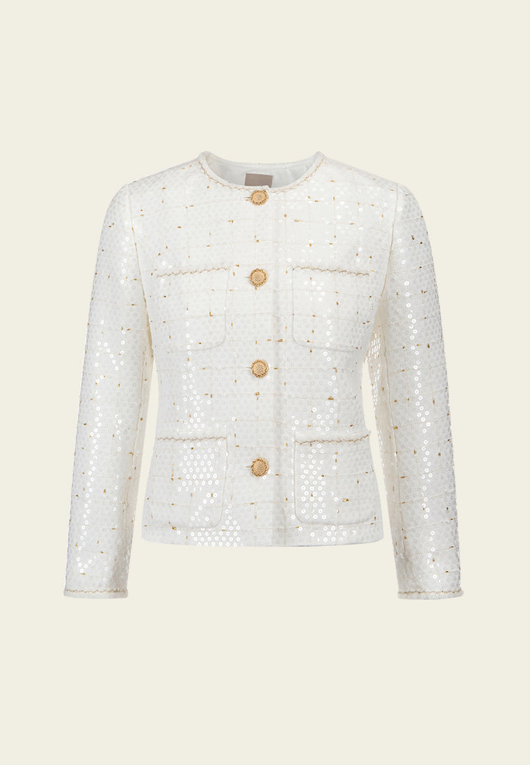 Sequined Lurex Detail Patch Pocket Jacket - Women's Fashion Blazer for Party, Night Out & Special Occasions