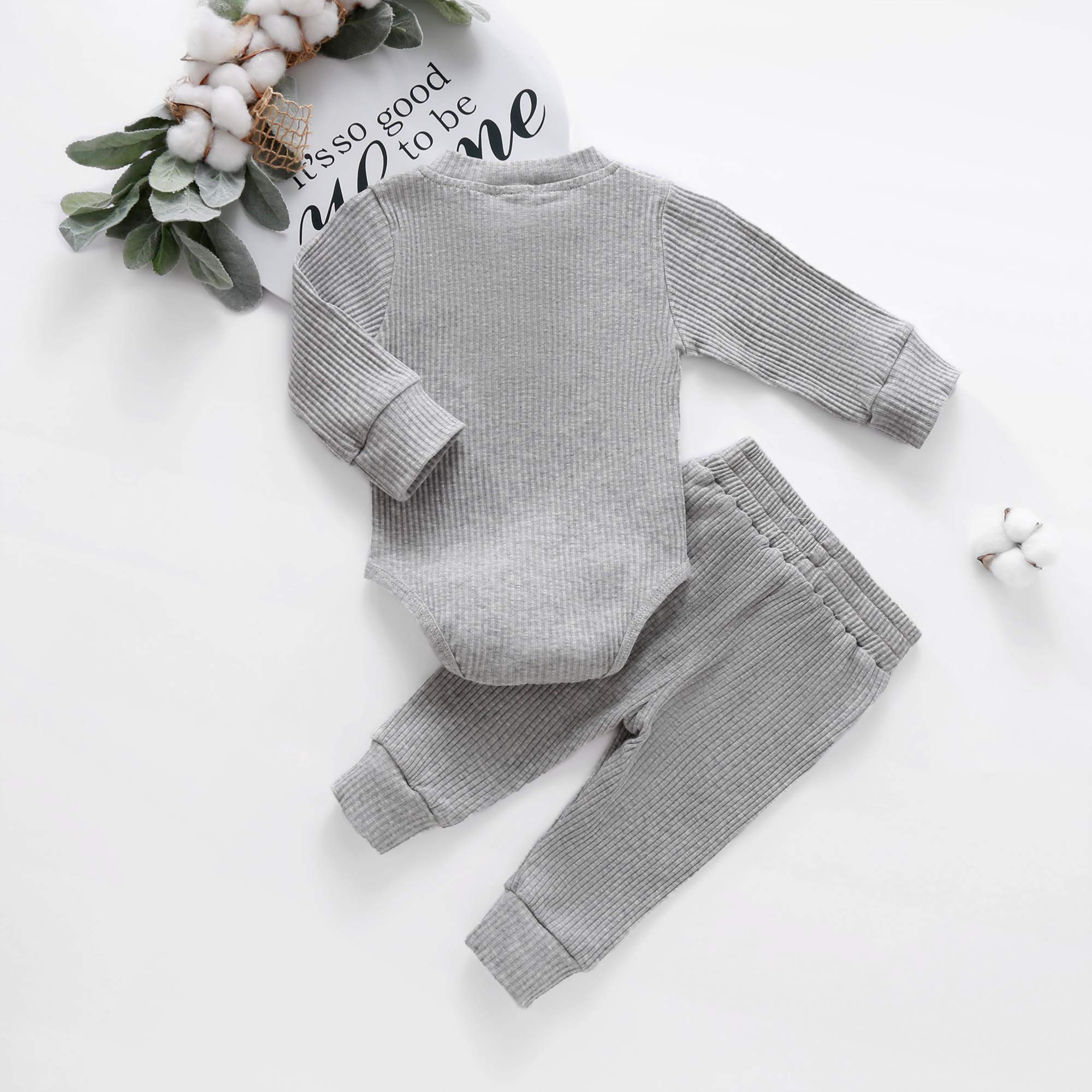 Newborn Baby Girl & Boy Fall Winter Clothes Set - 3-24 Months Long Sleeve Knitted Cotton Romper & Pants Outfit - Cozy Infant Winter Wear for Playdates, Family Photos & Holiday Gatherings