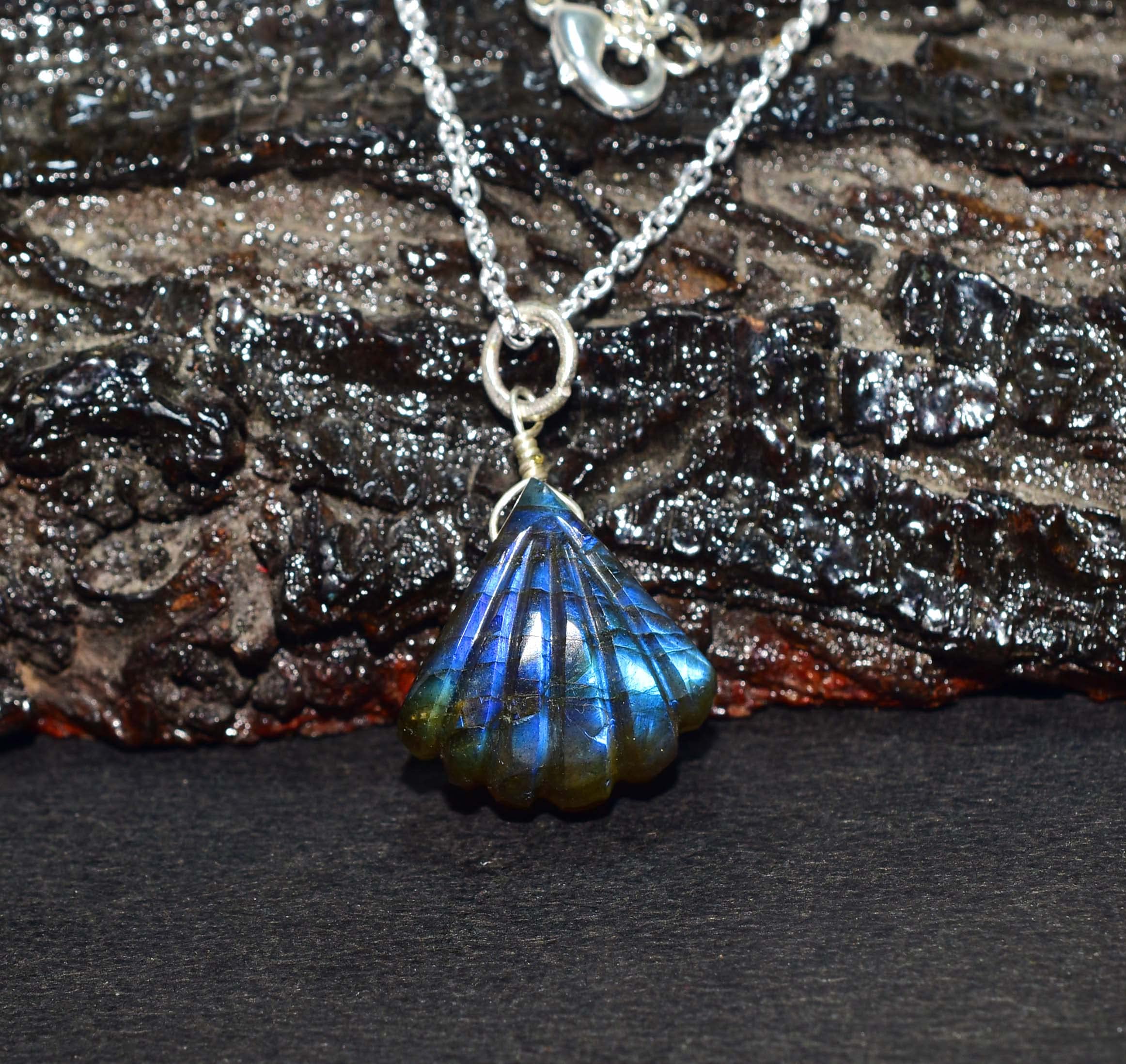 Labradorite Shell Necklace - Healing Gemstone Jewelry Gift for Women | Birthday & Spiritual Use