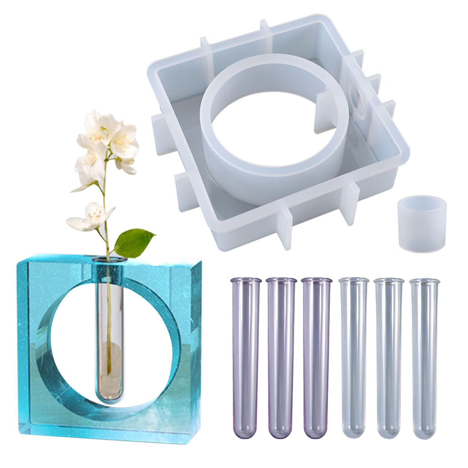 AIZHIYI Resin Vase Molds Kit - 6pcs Silicone Molds with Acrylic Test Tubes for Hydroponic Flowers, Plant Propagation Station, Terrarium Planter | DIY Epoxy Resin Craft for Home Decor, Wedding Centerpieces, Gift Making