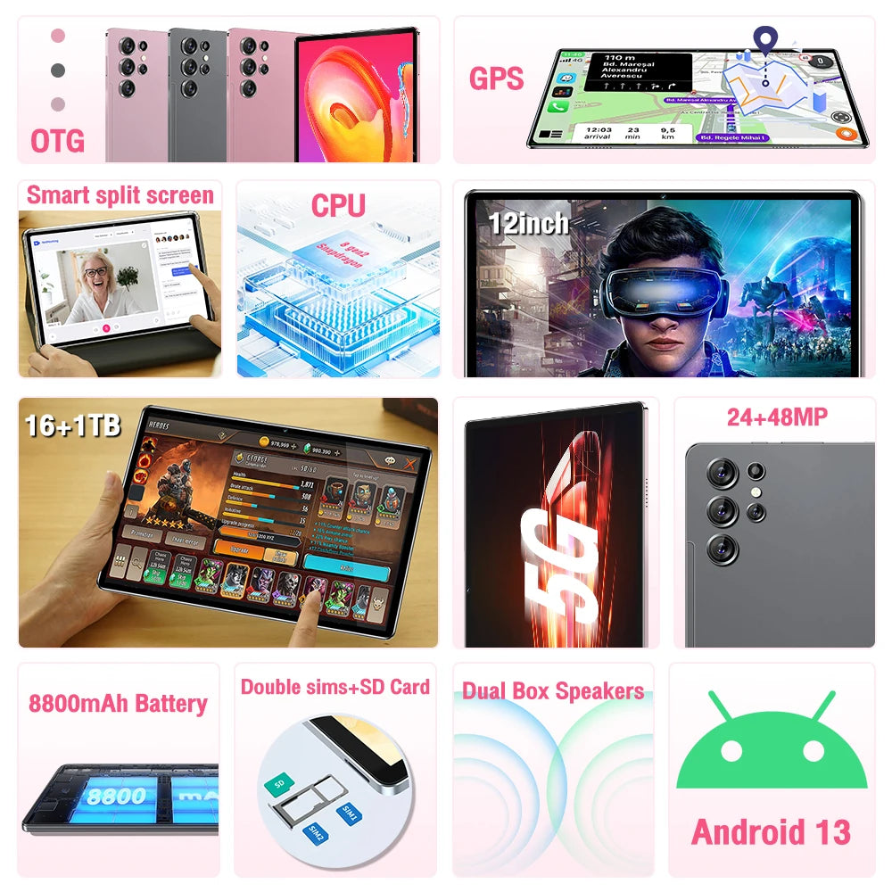 Android 13 Tablet PC - 10.1 Inch HD Touchscreen, 4GB RAM 64GB Storage, Dual Camera, WiFi Bluetooth - Perfect for Work, Study, and Entertainment