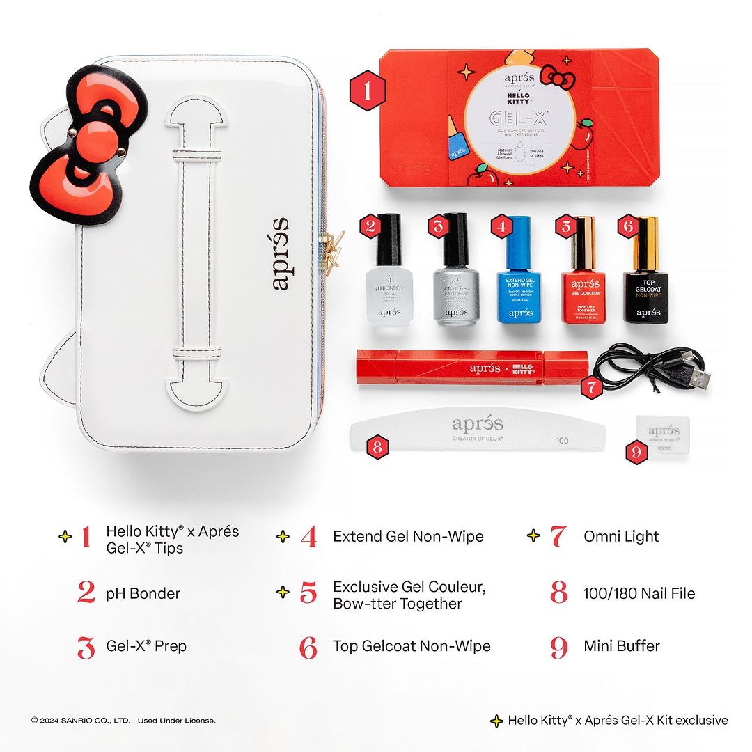Apres Gel X Nail Extension Kit with Hello Kitty Design - Professional DIY Nail Art Set for Salon-Quality Manicures at Home | Perfect for Parties, Weddings & Special Occasions