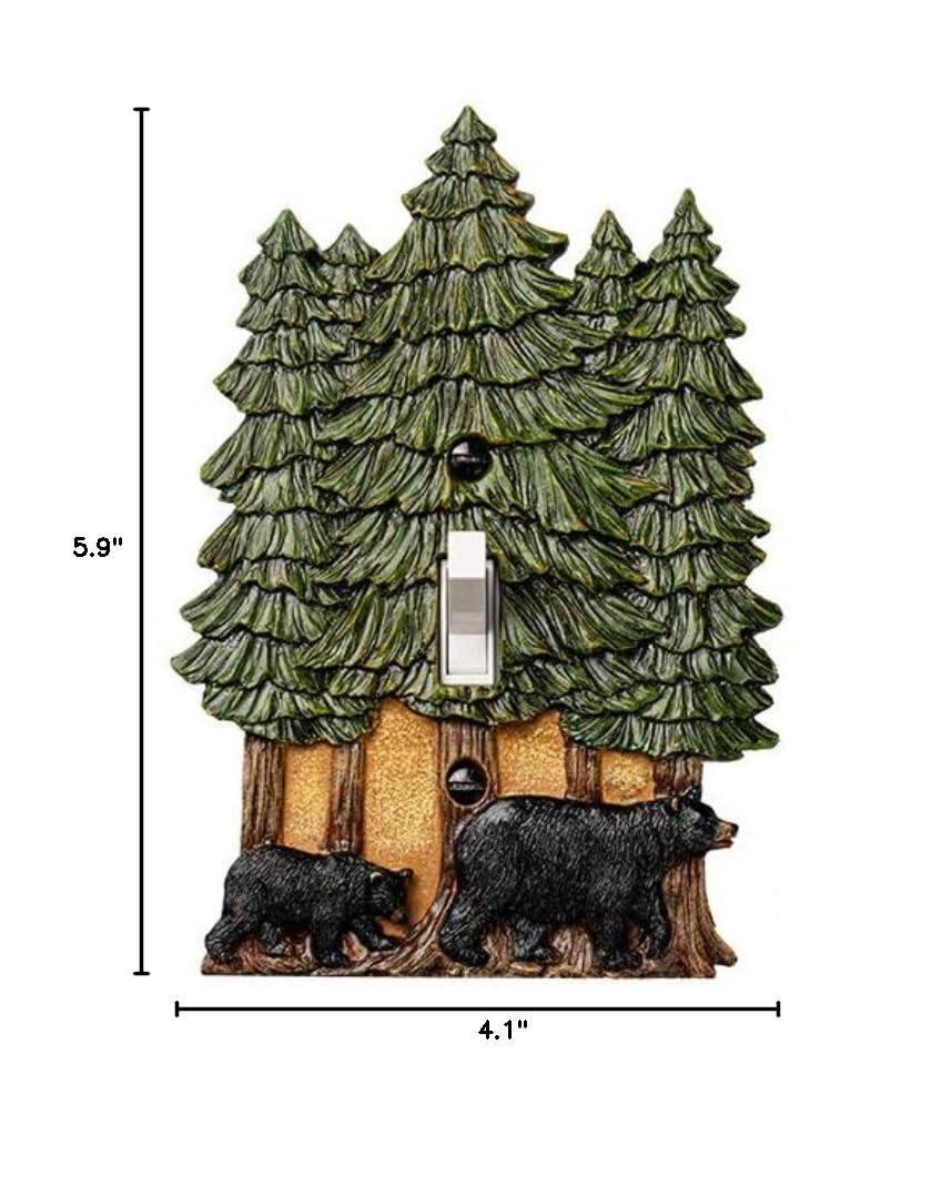 Black Bear Single Toggle Switch Cover - Pine Tree Design Wall Plate - Durable Polyresin Light Switch Plate Cover (Single Toggle) - Perfect for Cabin, Lodge, Rustic Home Decor & Wildlife Themed Rooms