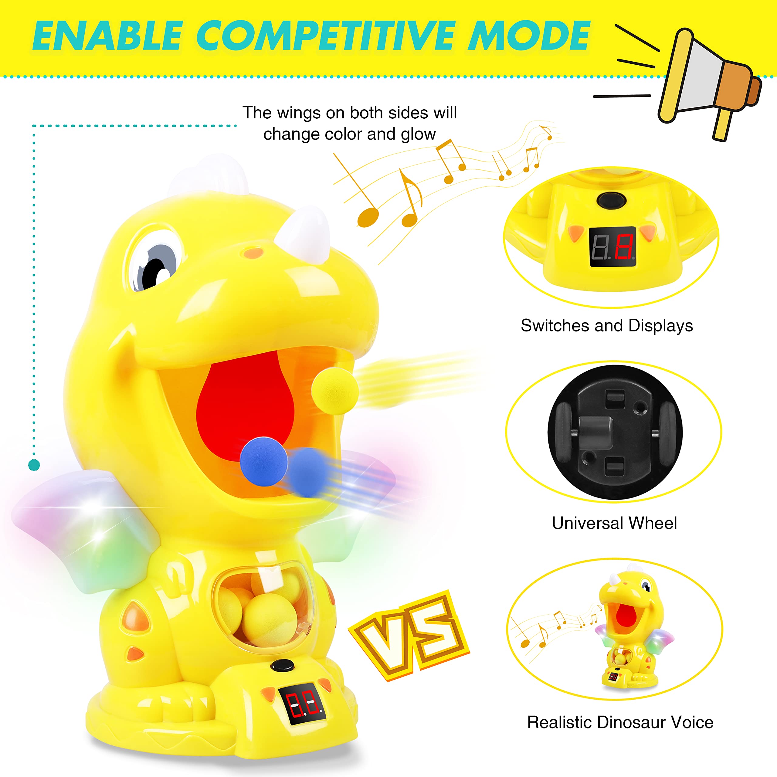 Dinosaur Shooting Game Toy for Kids - Electronic Target Practice with 48 Foam Balls, Score Record, Sound & LED Lights | Fun Birthday Party Gift for Boys & Girls Ages 3-8 | Indoor & Outdoor Play Activity