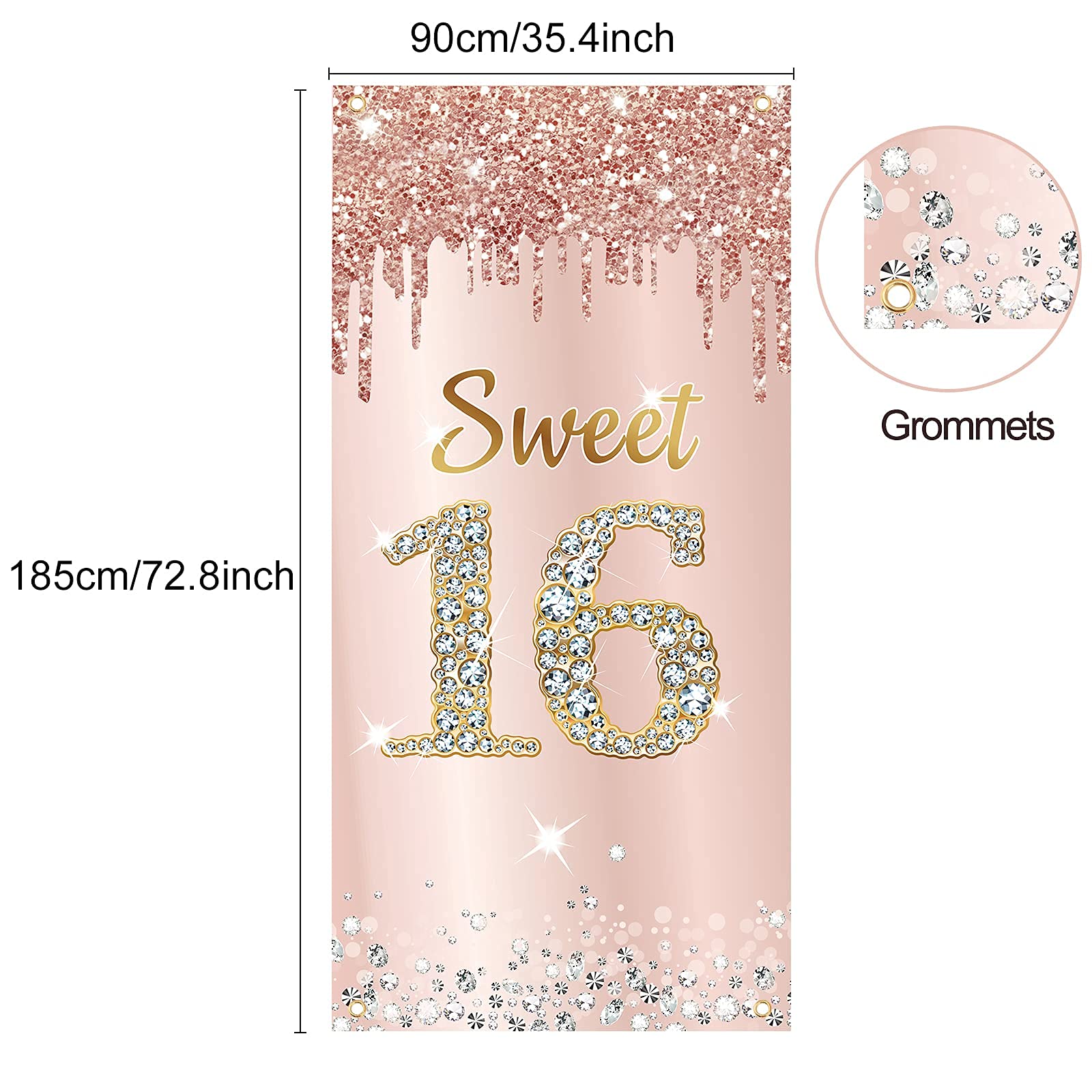 Sweet 16 Birthday Banner Decorations for Girls - Pink Rose Gold Happy 16th Birthday Party Supplies, Yard Sign & Door Cover for Sixteen Year Old Celebration | Perfect for Birthday Parties, Backyard Decorations & Milestone Events