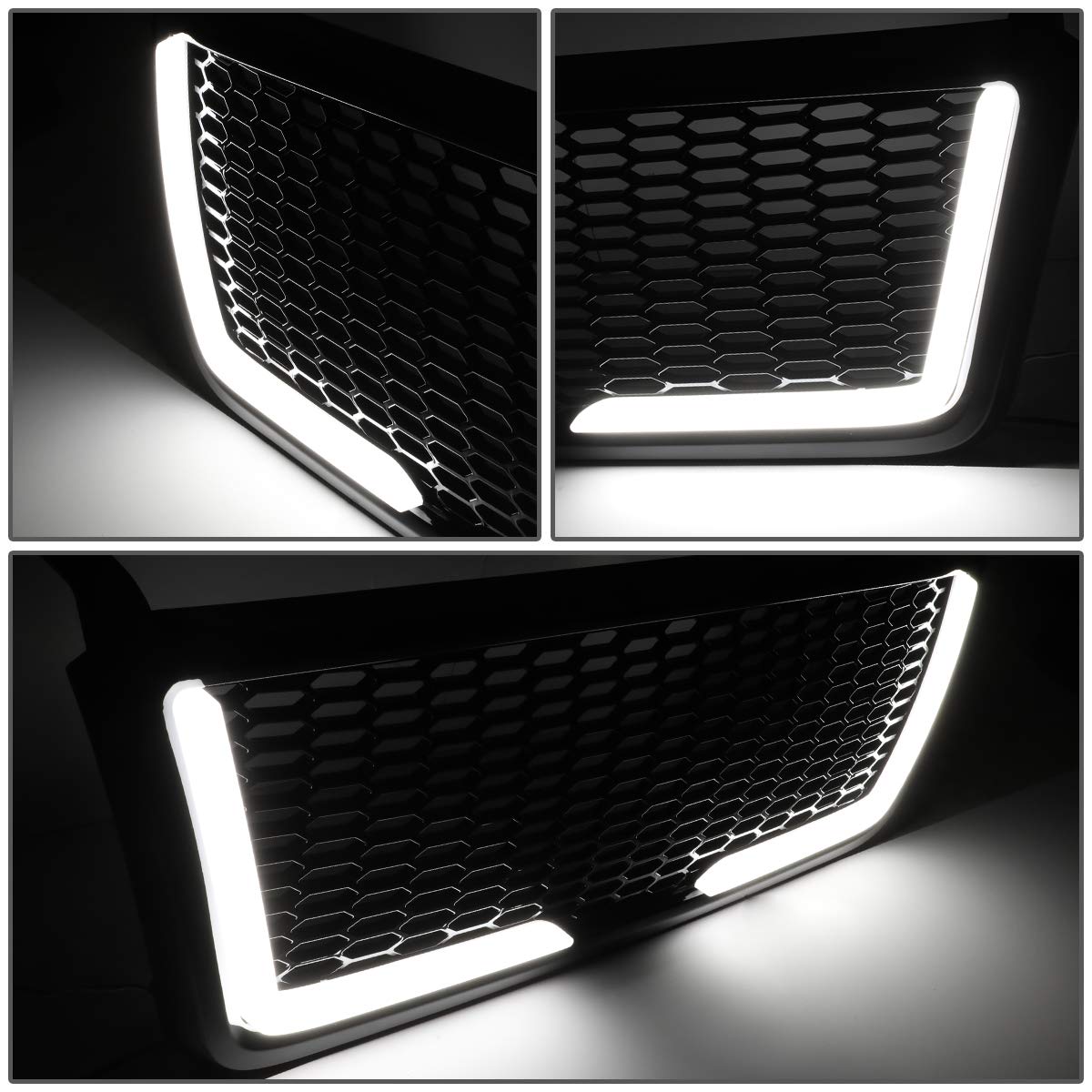 Auto Dynasty Badgeless Honeycomb Mesh LED Light Bar Front Bumper Grille for 2004-2008 Ford F150 | Black | Off-Road & Night Driving Upgrade
