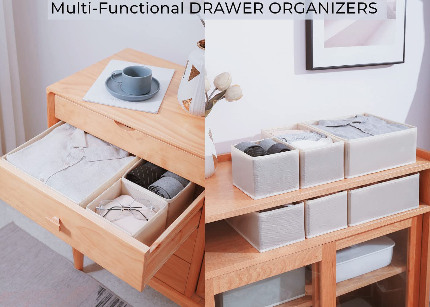 12 Pack Foldable Cloth Drawer Organizers - Storage Bins for Underwear, Socks, Bras, Baby Clothes & Towels | Space-Saving Drawer Dividers for Bedroom, Nursery & Closet Organization (Perfect for Folded Clothes & Accessories)