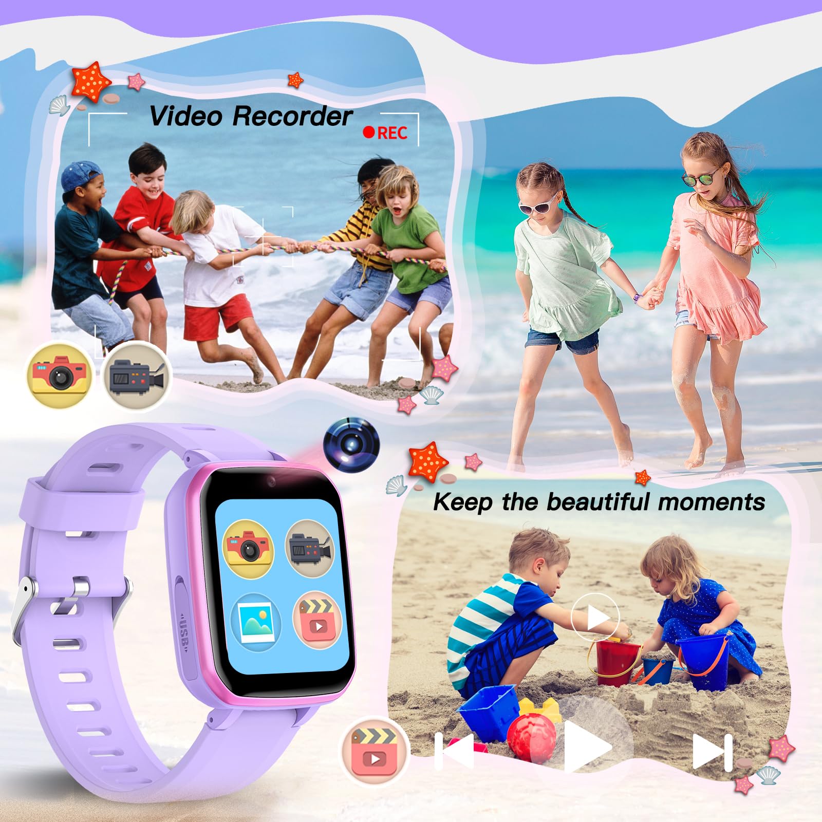 Smart Kids Learning Watch with Games, Camera, Music Player & Pedometer - Educational Smartwatch Gift for Boys & Girls Ages 6-12 - Perfect Birthday Gift for Kids (Purple) | Great for Learning, Playtime & Outdoor Activities