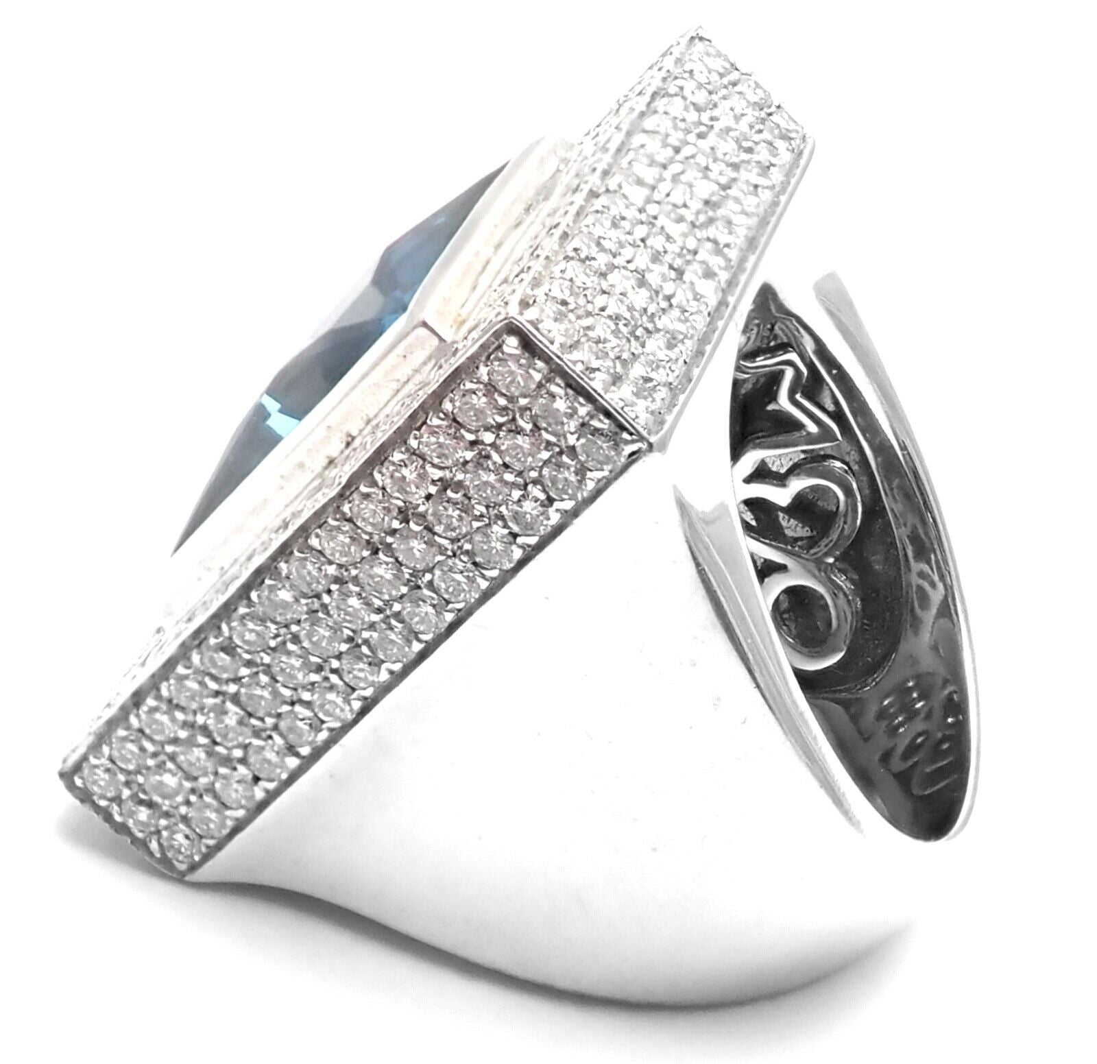 Authentic Pasquale Bruni 18K White Gold Diamond & London Blue Topaz Statement Ring for Women | Luxury Bridal Jewelry & Anniversary Gift | Perfect for Weddings, Engagements & Special Occasions