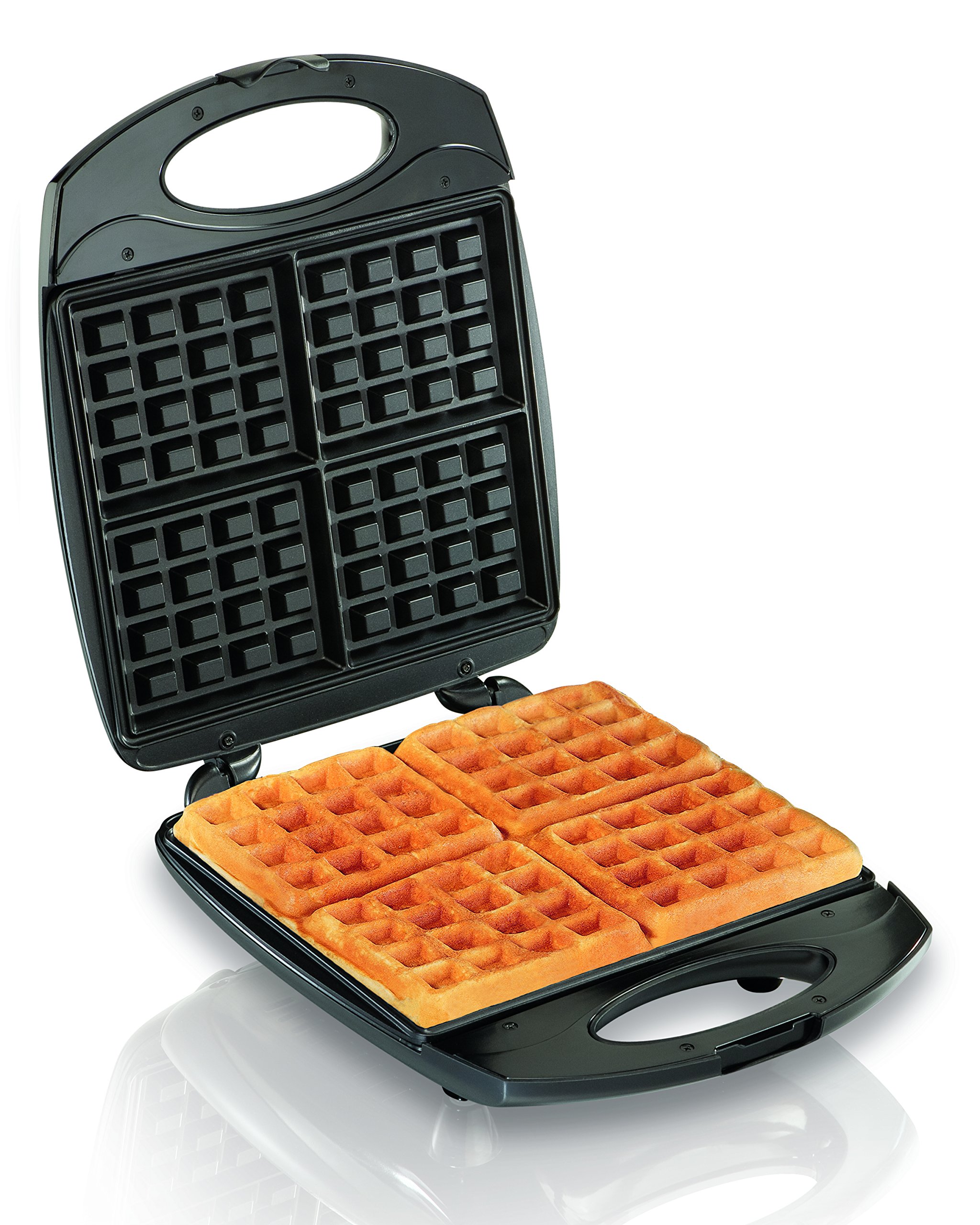 Hamilton Beach 4-Slice Belgian Waffle Maker - Non-Stick Surface, Indicator Lights, Compact Design, Black (26020) - Perfect for Breakfast, Brunch & Family Gatherings