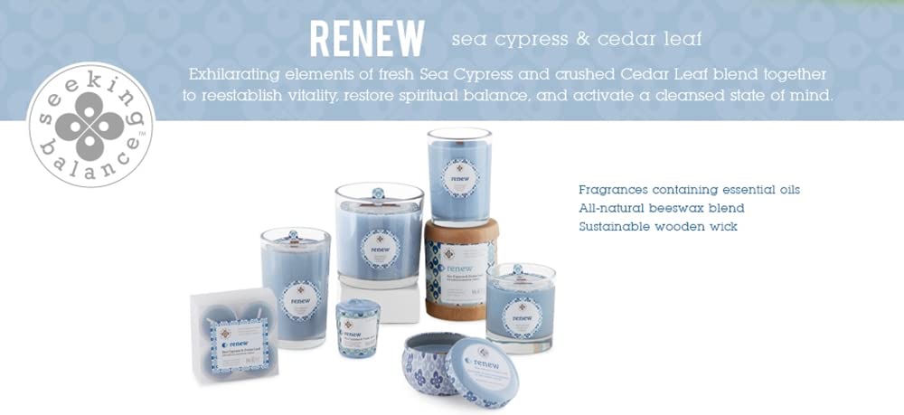 Root Candles Aromatherapy Candles - Beeswax Blend Timberline Pillar Scented Candle (3x3 Inch) - Renew: Sea Cypress & Cedar Leaf Fragrance - Relaxing Spa & Home Decor for Stress Relief & Meditation