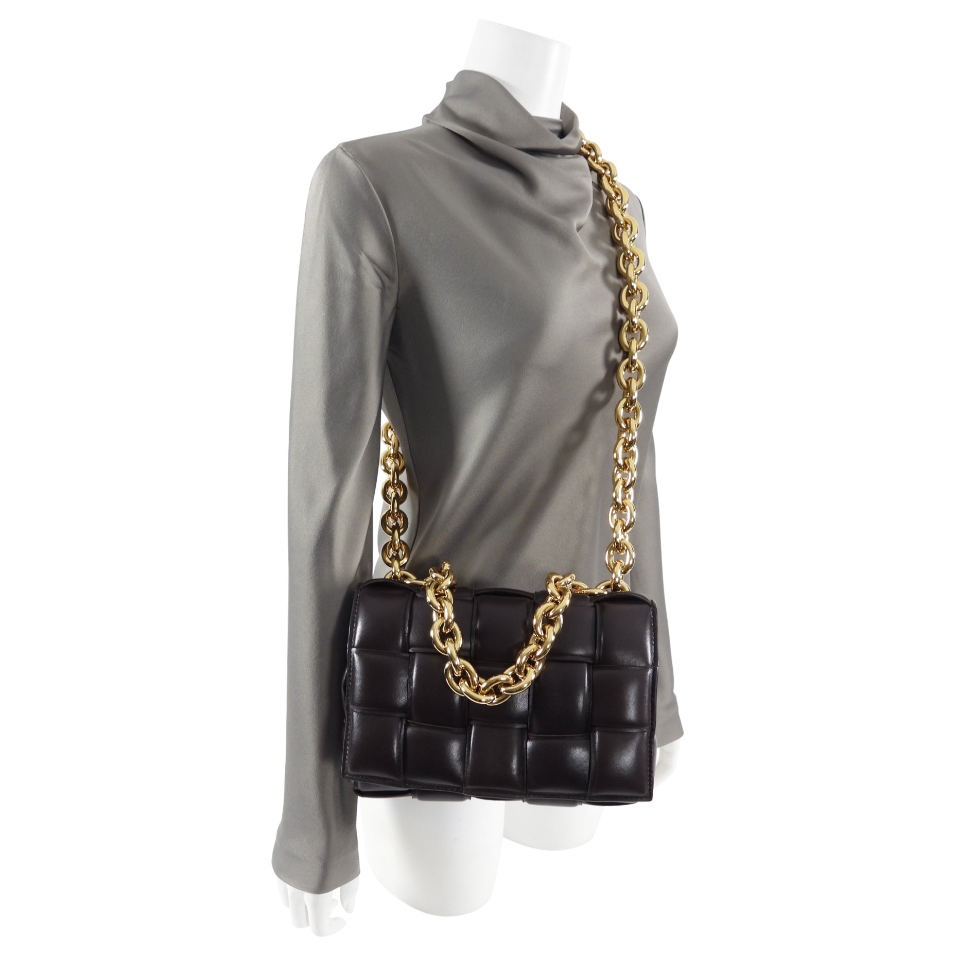 Bottega Veneta Padded Casette Chain Crossbody Bag - Dark Brown Genuine Leather Handbag for Women | Perfect for Work, Travel & Evening Out