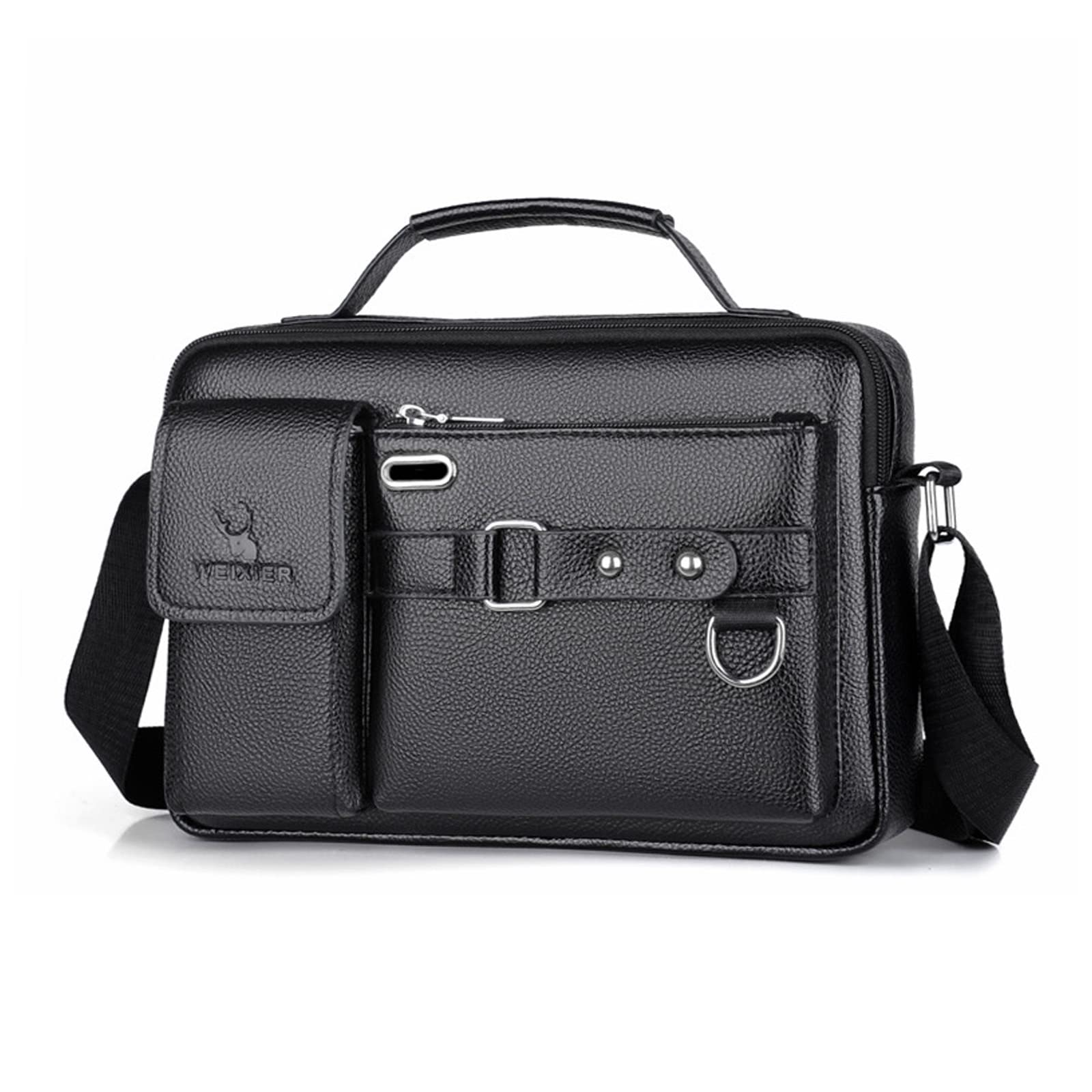 FANDARE Vintage Leather Messenger Bag for Men - PU Leather Laptop Briefcase Fits 12.9 Inch MacBook, Professional Business Shoulder Bag for Office, College & Travel - Black Crossbody Satchel | Perfect for Work Commute, Business Meetings & Daily Essentials