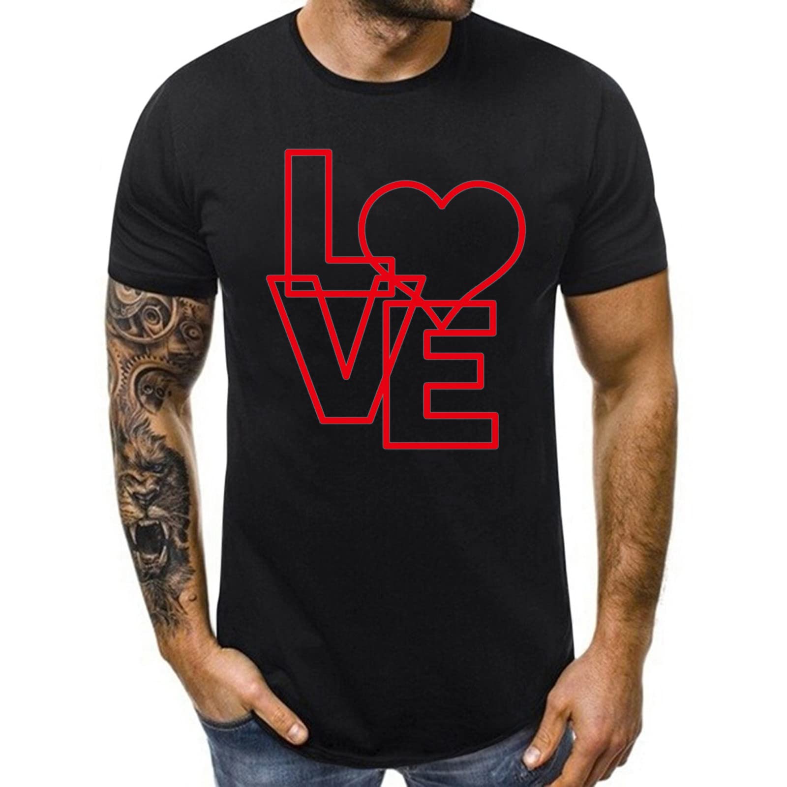 Valentine's Day Couples T-Shirts - Women's & Men's Matching Love Shirts with Sleeve Print, Short Neck, Long Sleeve White Tops for Couples Gift & Romantic Date Outfits
