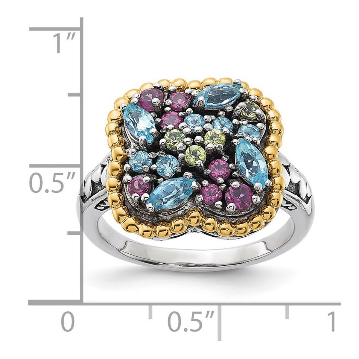 14K Gold Plated 925 Sterling Silver 1.59ct Multi-Gemstone Ring - Size 6 Women's Jewelry Gift for Anniversary, Birthday & Special Occasions