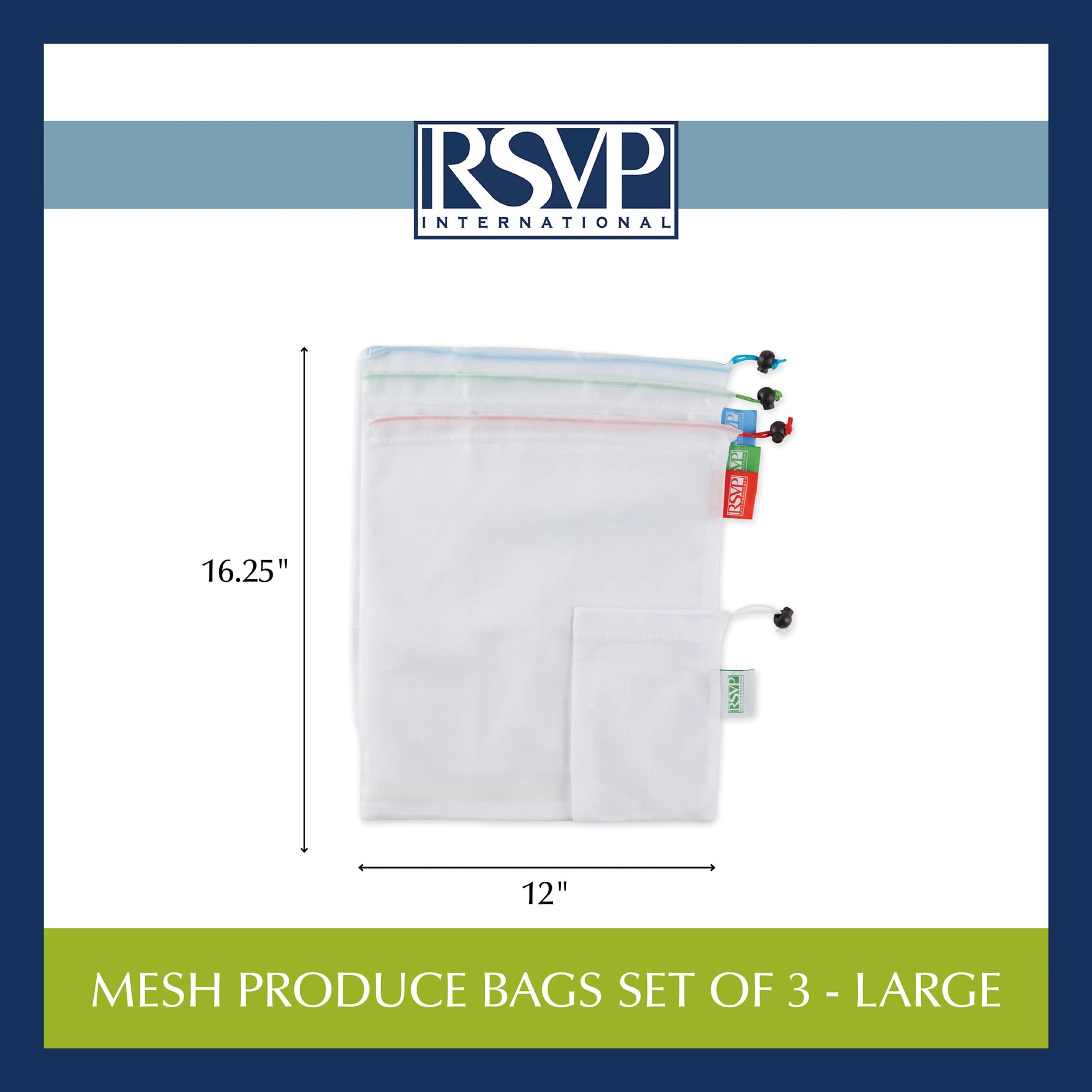 Eco-Friendly Reusable Mesh Produce Bags for Groceries & Shopping - RSVP International - Perfect for Farmers Markets, Bulk Food Storage & Zero Waste Lifestyle