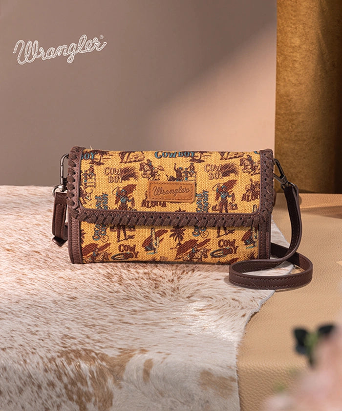 Wrangler Cowboy Print Mini Crossbody Bag for Women - Western Style Leather Purse - Perfect for Concerts, Rodeos & Everyday Use