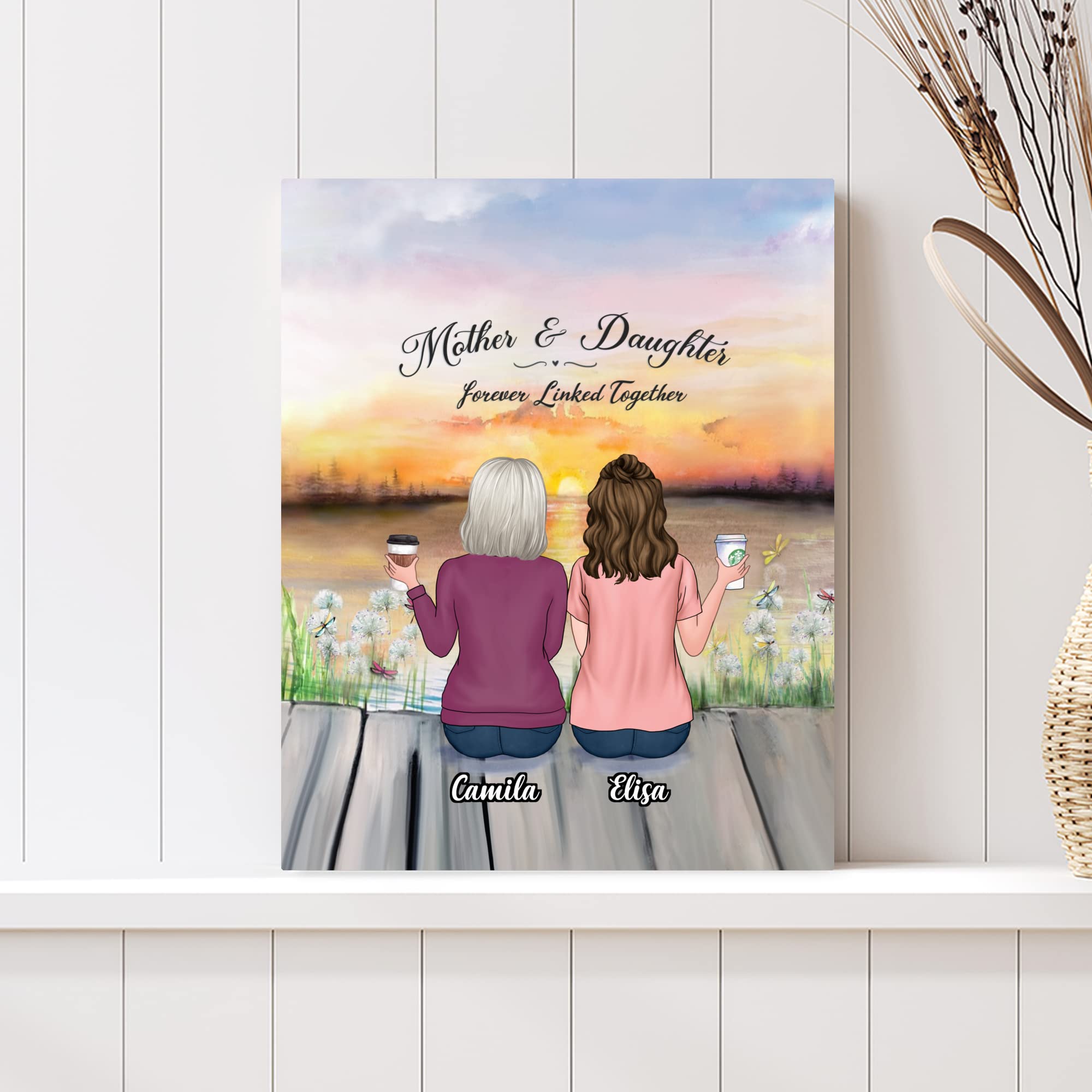 Custom Mom Wrapped Canvas - Personalized Mother Daughter Gift with Name & Design - Unique Mother's Day, Christmas & Birthday Present - Heartwarming Art for Home Decor & Special Occasions