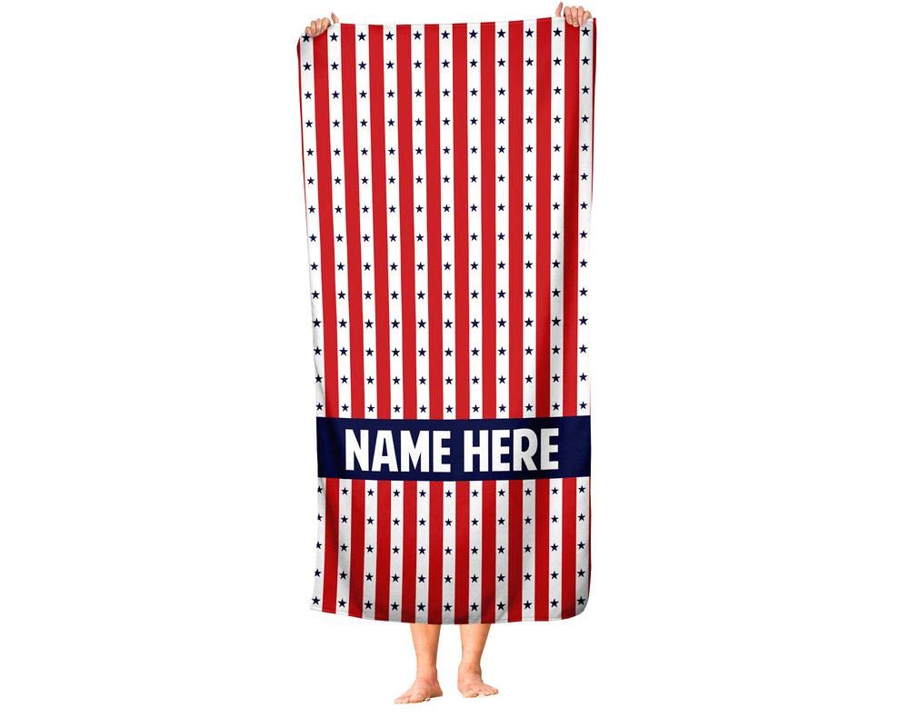 Extra Large Personalized American Red Striped Towel for Kids & Adults - Custom Oversized Travel, Beach, Pool & Bath Towel for Toddler, Baby Boys & Girls - Perfect for Swimming, Lounging & Gifting