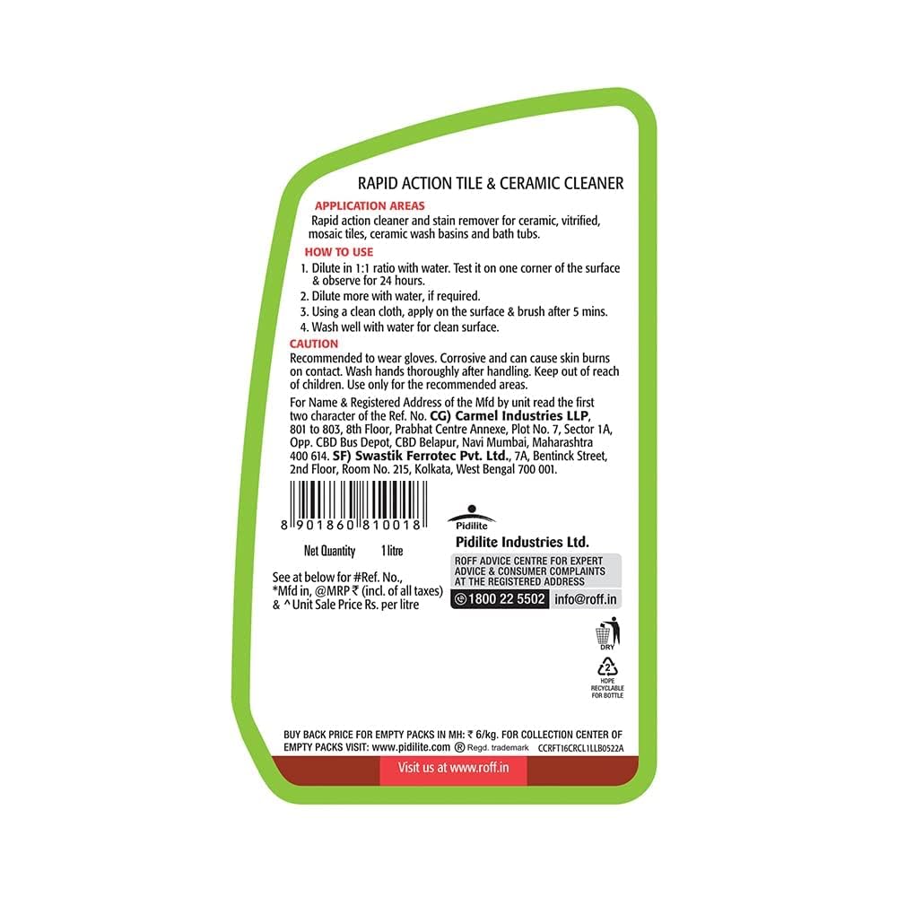 Pidilite Roff Cera Clean All-Purpose Tile Cleaner - 1L (Pack of 2) | Advanced Floor & Wall Cleaner for Kitchen, Bathroom & Bedroom | Removes Grease, Dirt & Tough Stains | Perfect for Ceramic, Porcelain & Marble Surfaces