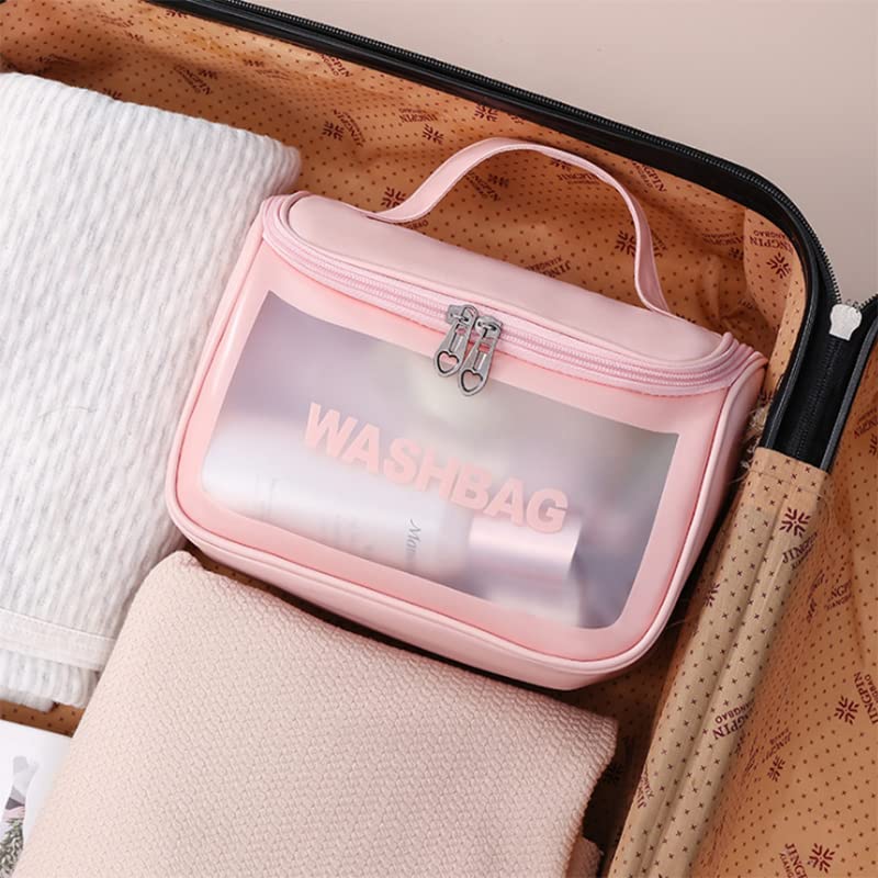 Luxula Clear PVC Zipper Cosmetic Travel Bag - Waterproof Toiletry & Makeup Organizer for Women & Girls - Portable Wash Bag for Travel, Gym, Beach (1 PCS, Pink)