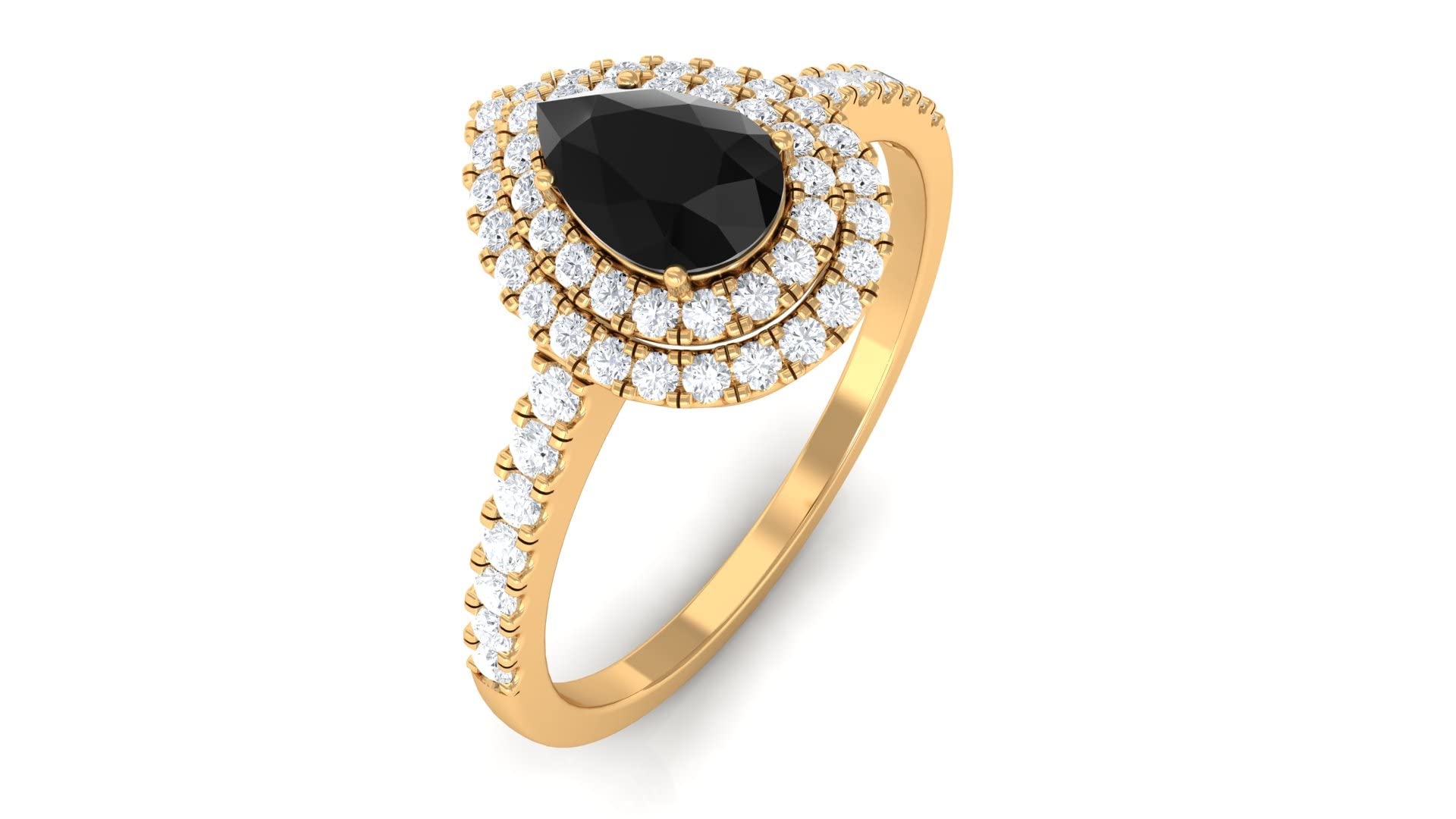 1.25 CT Pear Cut Black Diamond Engagement Ring for Women - Double Halo Moissanite in 14K Solid Gold, Classic Wedding Jewelry Gift for Brides, Anniversaries & Special Occasions