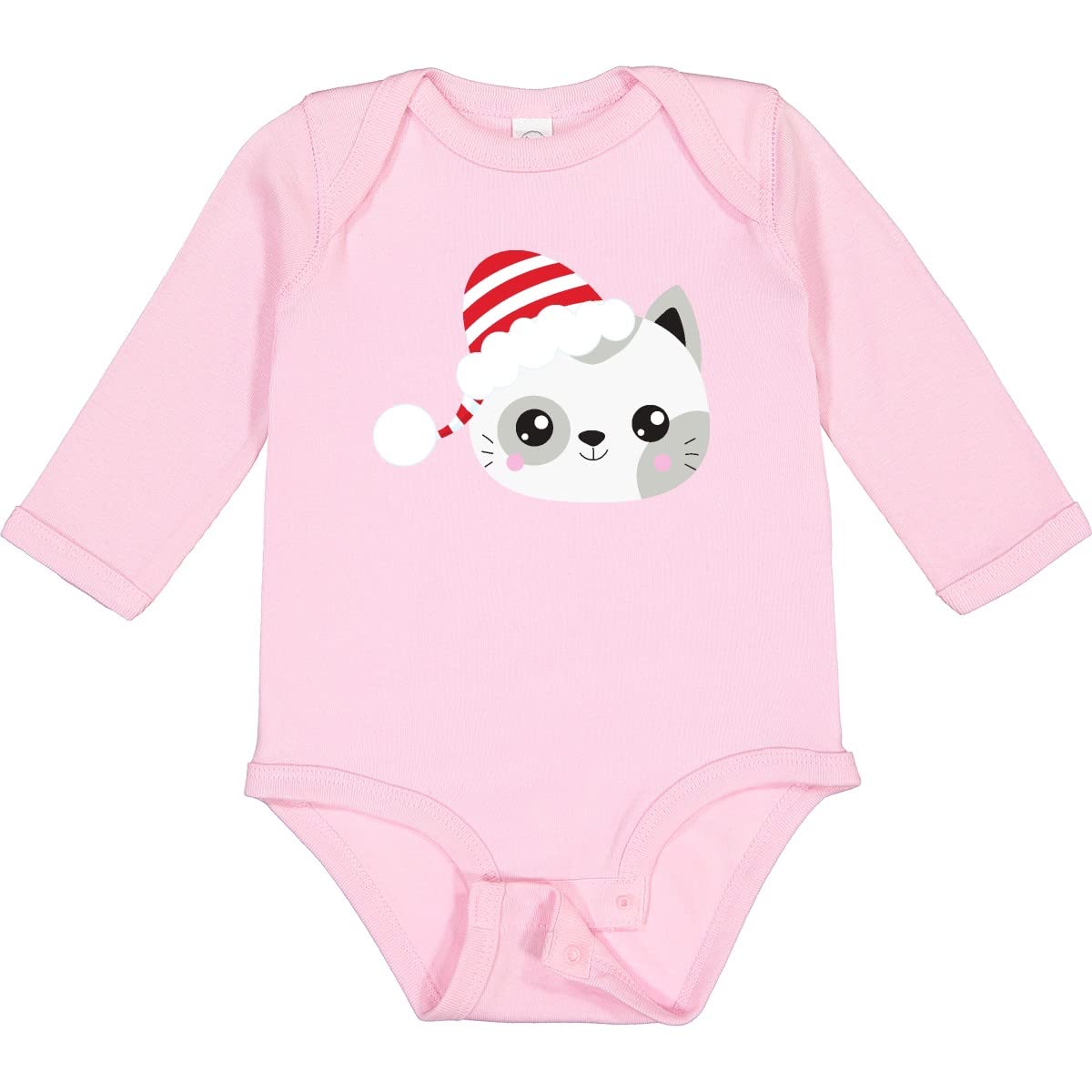 Inktastic Christmas Cat with Santa Hat - Cute Holiday Cat Long Sleeve Bodysuit for Babies & Toddlers - Perfect for Christmas Photos, Family Gatherings & Festive Celebrations