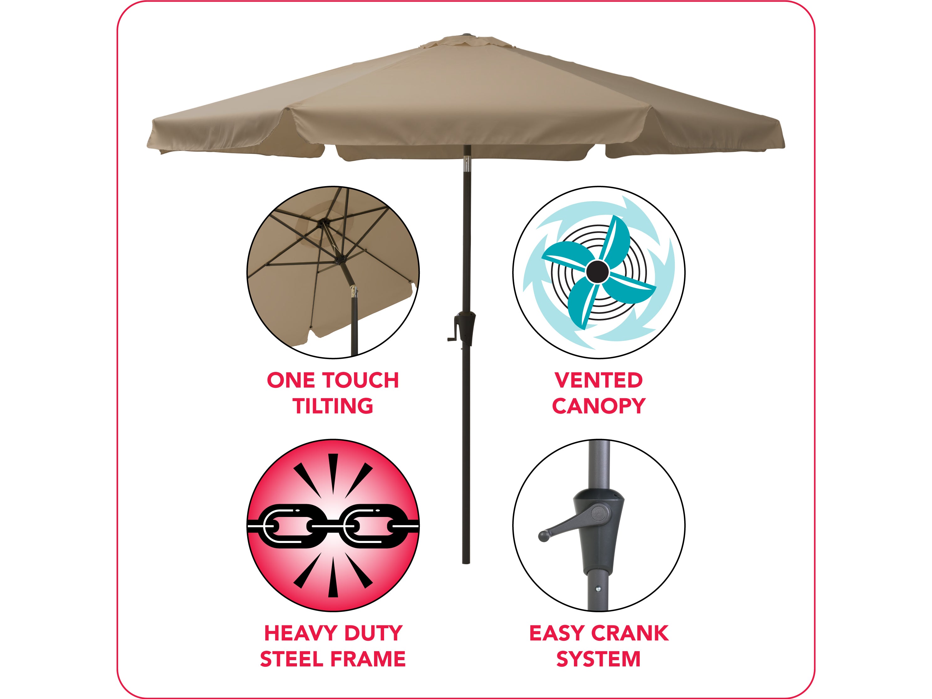 10ft Round Brown Patio Umbrella - Outdoor Sun Shade for Garden, Poolside, Deck & Backyard - Waterproof & Windproof Cantilever Umbrella with Crank Handle
