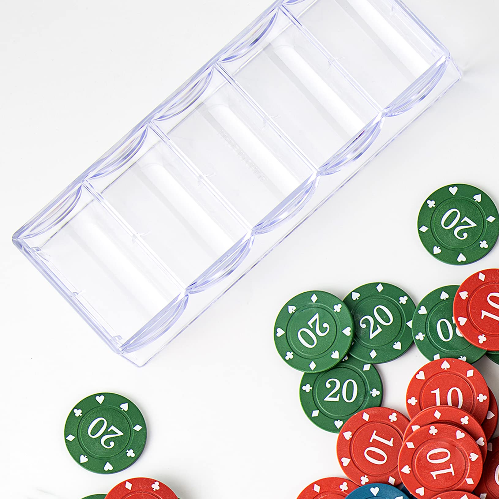 Ponpon Clear Acrylic Poker Chip Trays & Holders - 100-Capacity Chip Rack for Casino Games, Poker Nights & Home Game Storage
