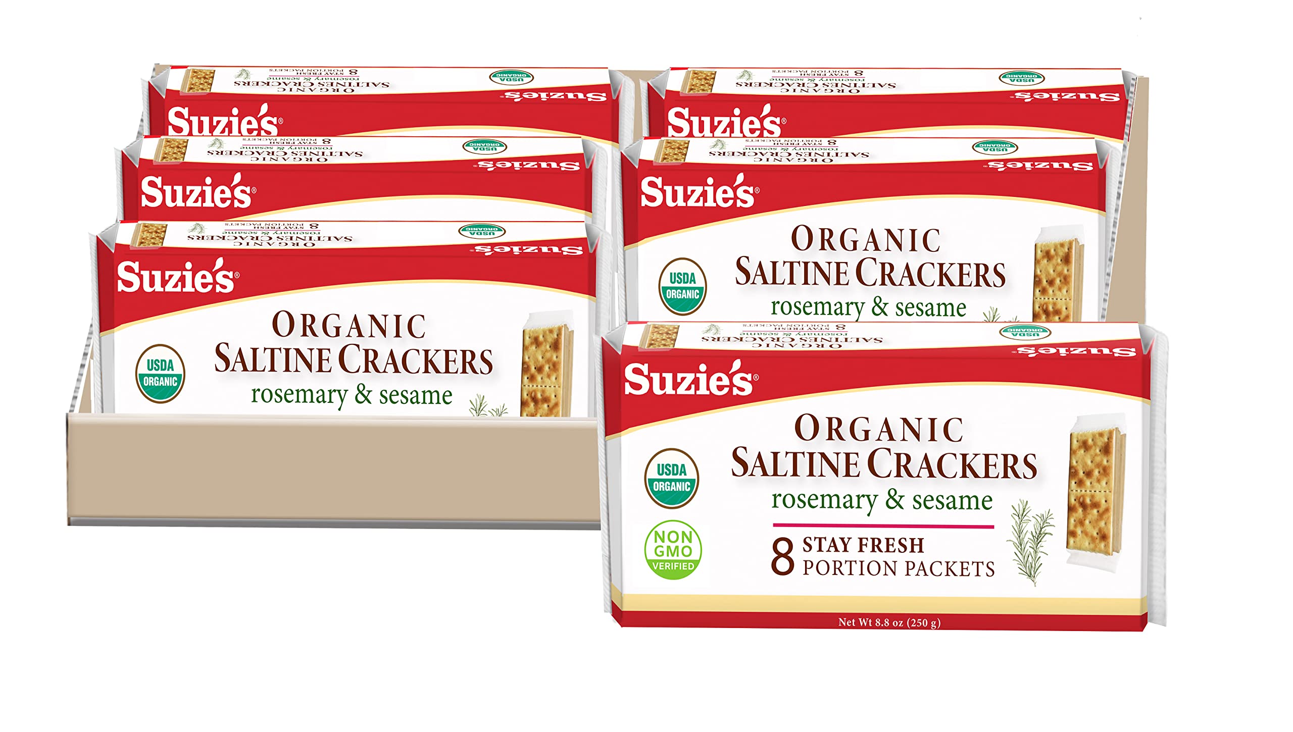 Organic Rosemary Sesame Saltine Crackers - Healthy Gourmet Baked Snacks for Adults & Kids - 6 Pack (8.8oz Each) - Perfect for Parties, School Lunches & On-the-Go Snacking