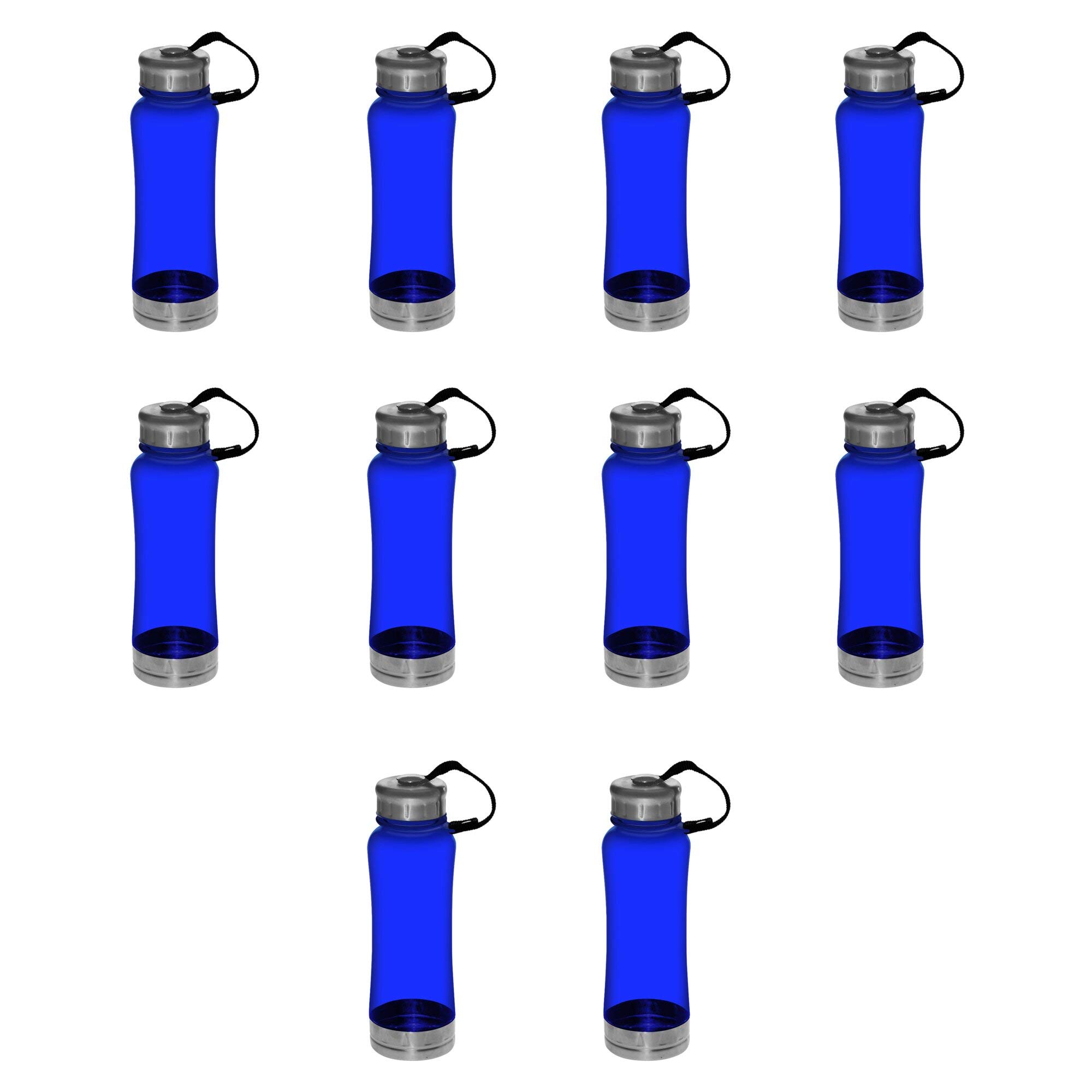 10 Pack 23 oz BPA-Free Sports Water Bottles with Twist Lid - Metallic Base, Leak Proof, Reusable for Gym, Hiking, Running & Outdoor Activities - Blue