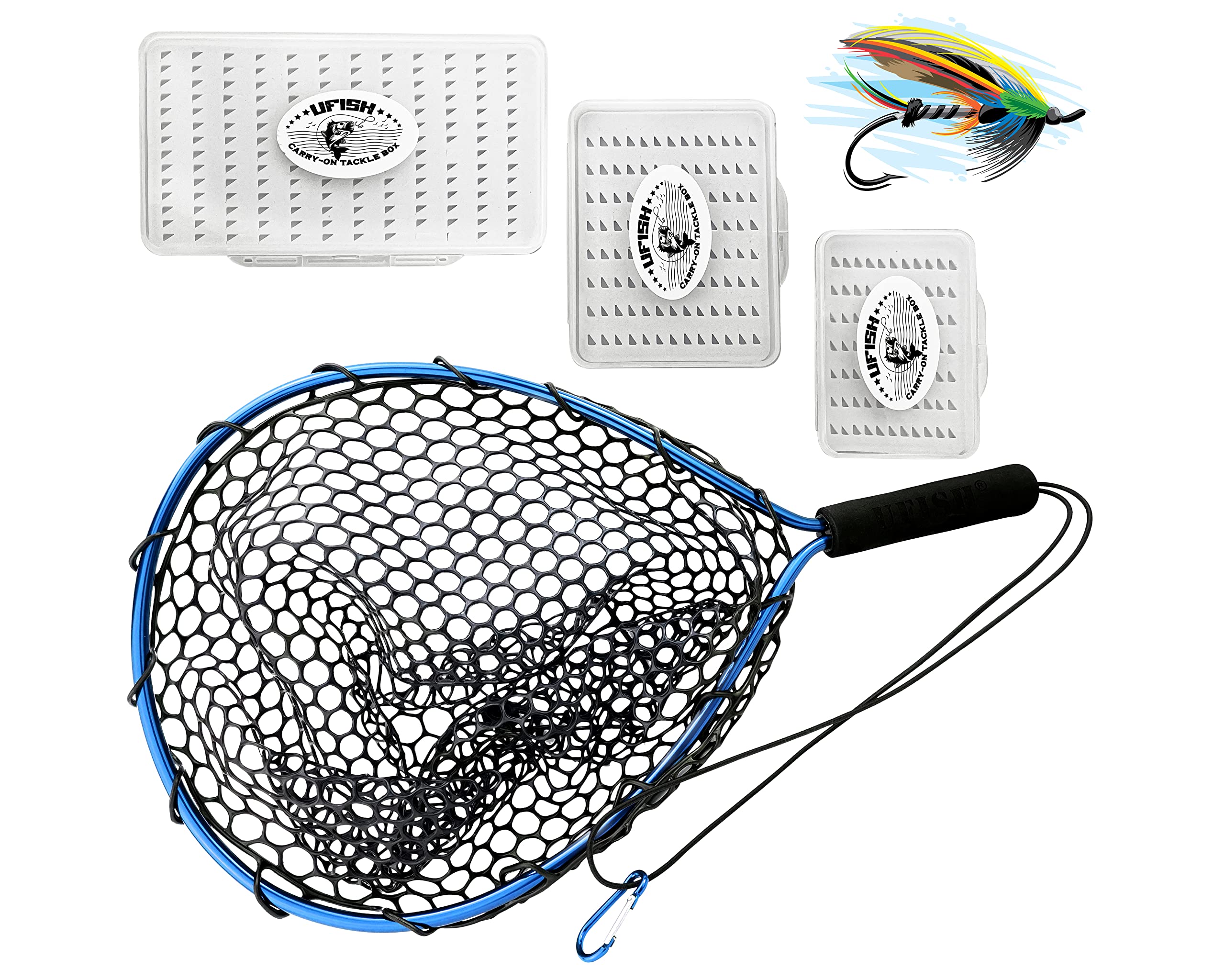 UFISH Fly Fishing Net with Slim Fly Boxes - Best Fishing Gift for Dad, Husband & Trout Fishermen - Durable Fly Fish Net with Storage Box - Perfect for Stream, River & Lake Fishing Adventures