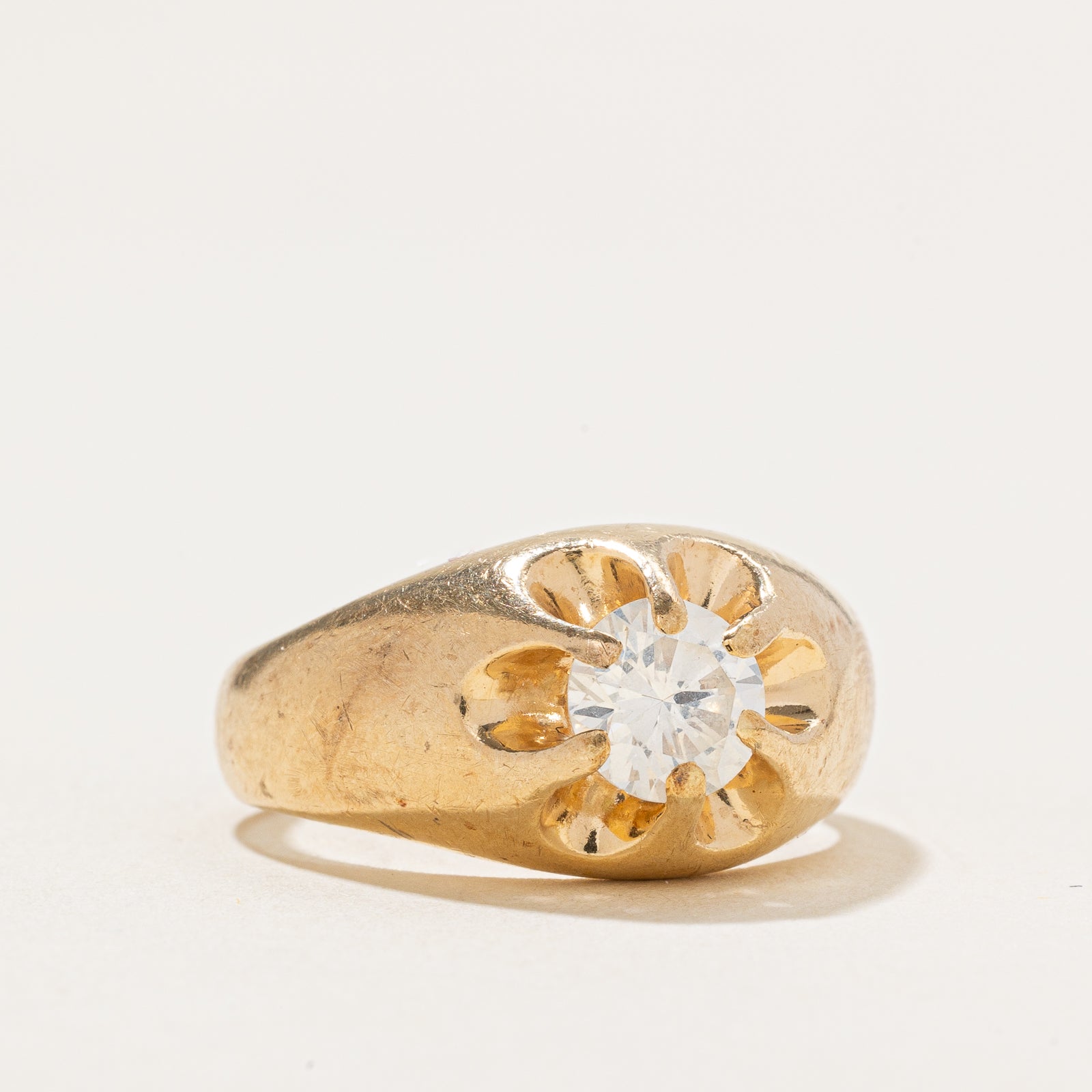 Belcher Set Solitaire Diamond Dome Ring - 0.87ct Round Cut Diamond Engagement Ring - Size 7 - Perfect for Wedding, Proposal & Anniversary Gifts