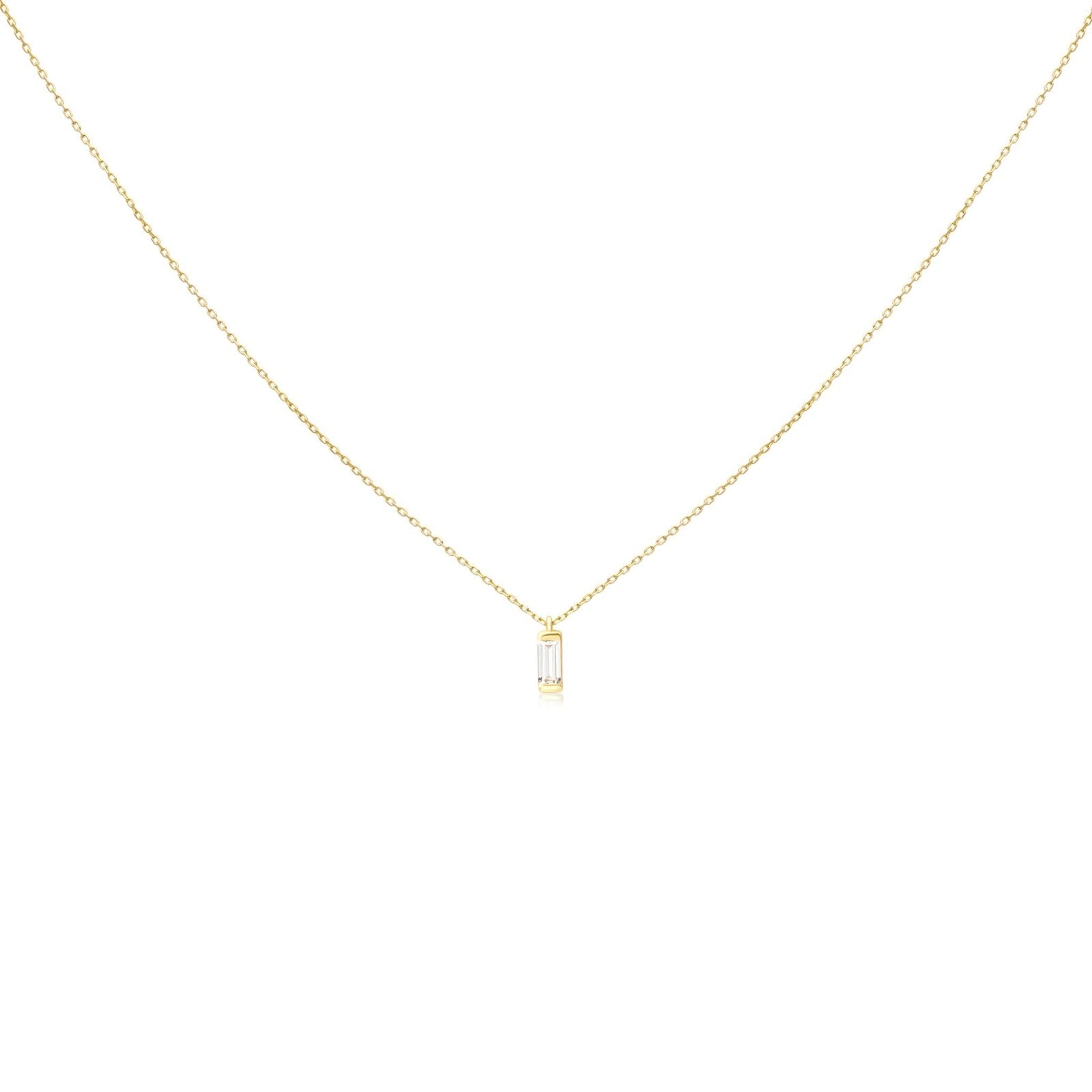 14K Solid Yellow Gold Clear Baguette Pendant Necklace - Elegant Minimalist Jewelry for Women, Perfect for Everyday Wear, Parties & Special Occasions