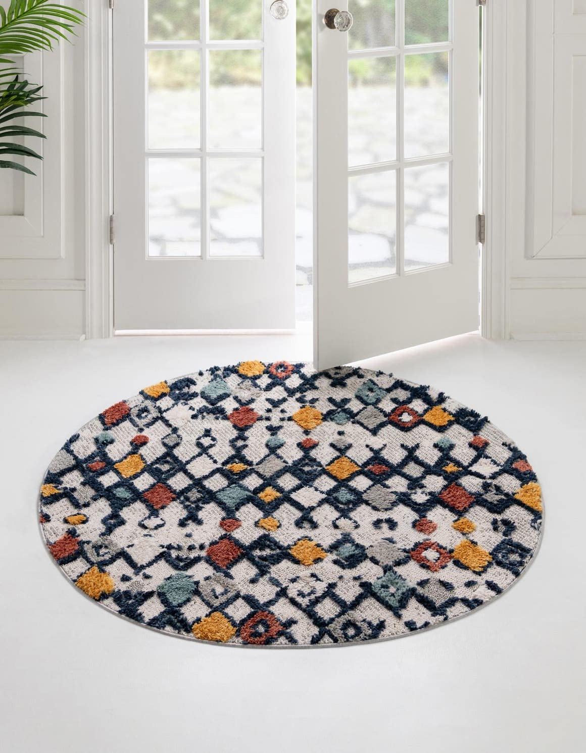 Unique Loom Cherokee Collection Area Rug - Clemson Round 7' x 7' Multi/Navy Blue Handmade Vintage Style Rug for Living Room, Bedroom & Home Decor