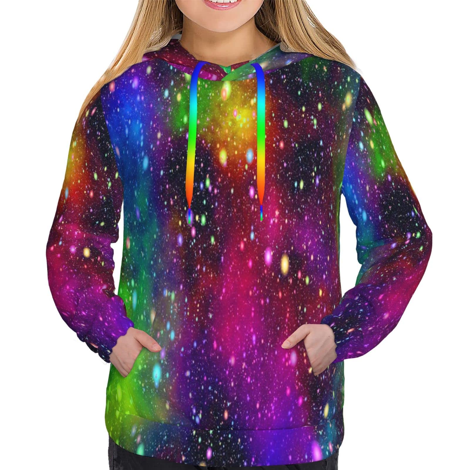 Women's Rainbow Universe Galaxy Hoodie - Stylish Drawstring Pullover Sweatshirt for Casual Wear & Outdoor Activities