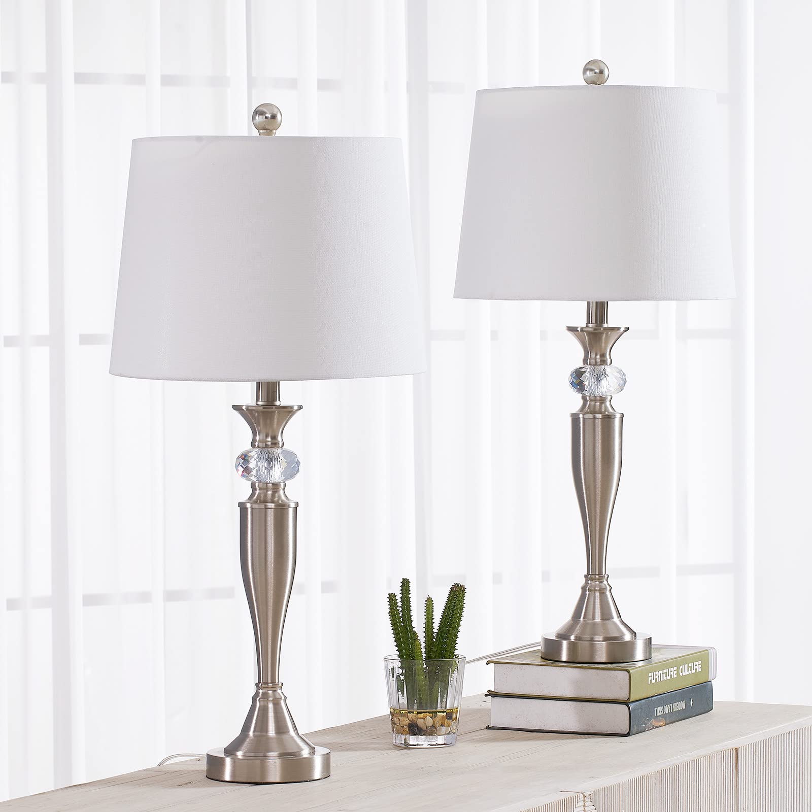 Maxax 2-Pack Modern 3-Way Dimmable Table Lamps with Crystal Accents - 27