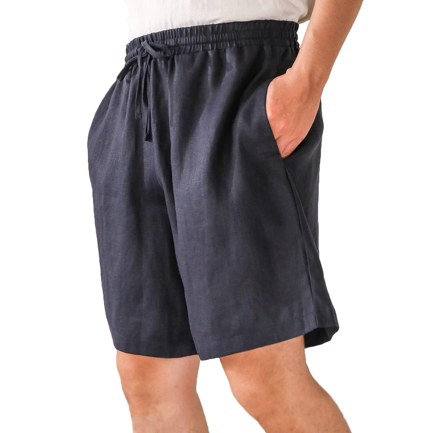 Men's Linen Shorts with Drawstring & Elastic Waist - Breathable Summer Casual Shorts with Pockets - Perfect for Beach, Vacation, and Outdoor Activities