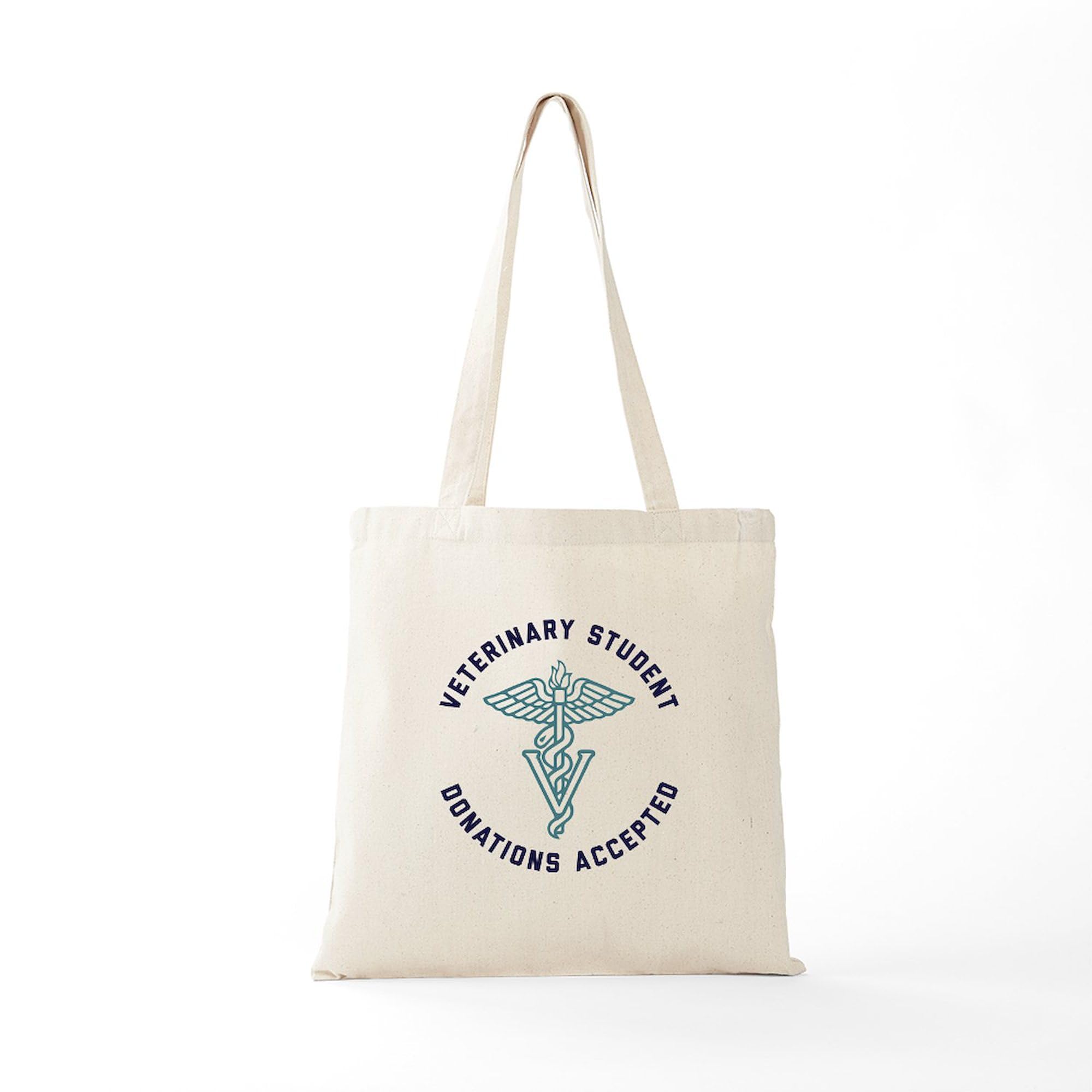Veterinary Student Donations Accepted Tote Bag - Eco-Friendly Natural Canvas Reusable Shopping Bag for Vet School, Clinics & Animal Shelters