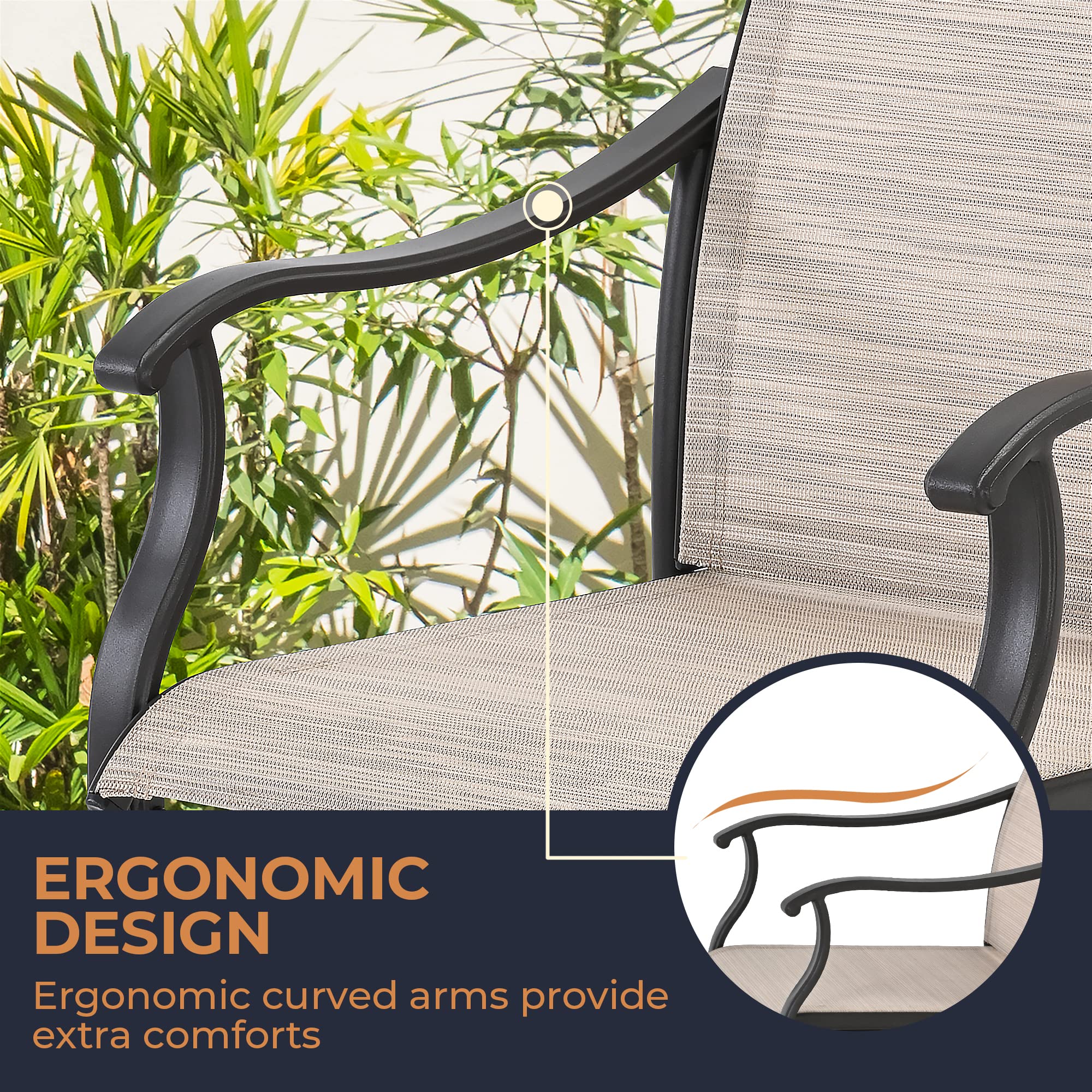 **HAPPATIO 5-Piece Outdoor Patio Dining Set with 4 Textilene Chairs & 1 Square Table – Weather-Resistant, Easy to Clean (Beige Brown) – Perfect for Backyard, Garden, and Poolside Gatherings**