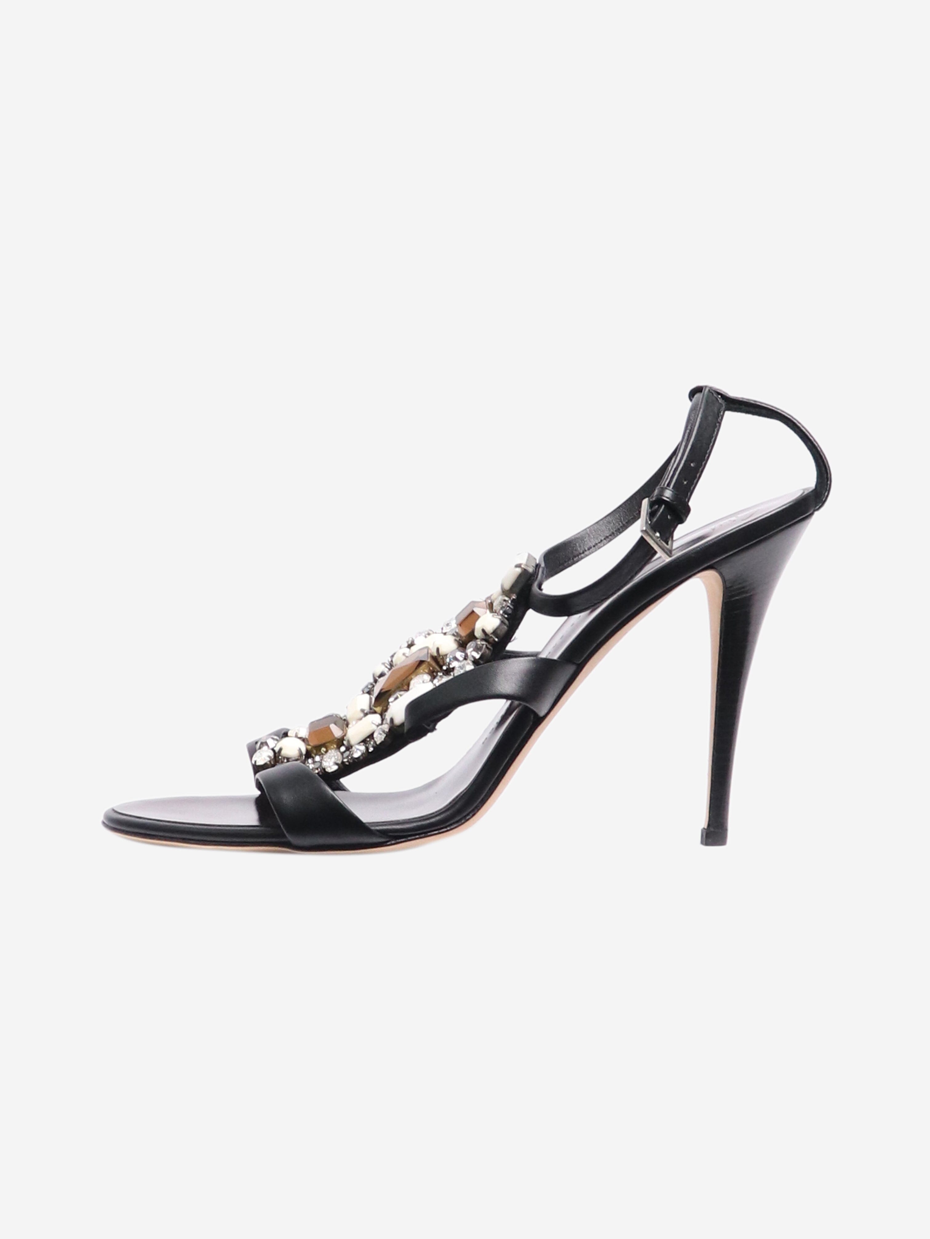 Elegant Black Bejeweled Strappy Sandals for Women - Size EU 41 (US 10) | Perfect for Weddings, Parties & Summer Outfits