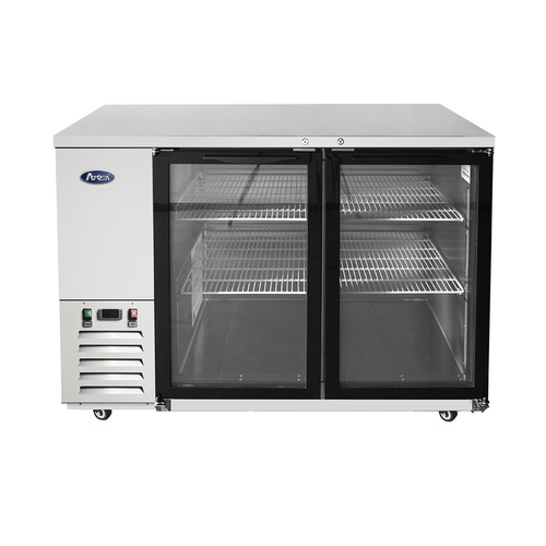 Atosa 59 Inch Commercial Back Bar Refrigerator with 2 Glass Doors - Stainless Steel Beer Cooler for Bars, Restaurants & Cafes - Perfect for Storing Drinks, Bottles & Beverages