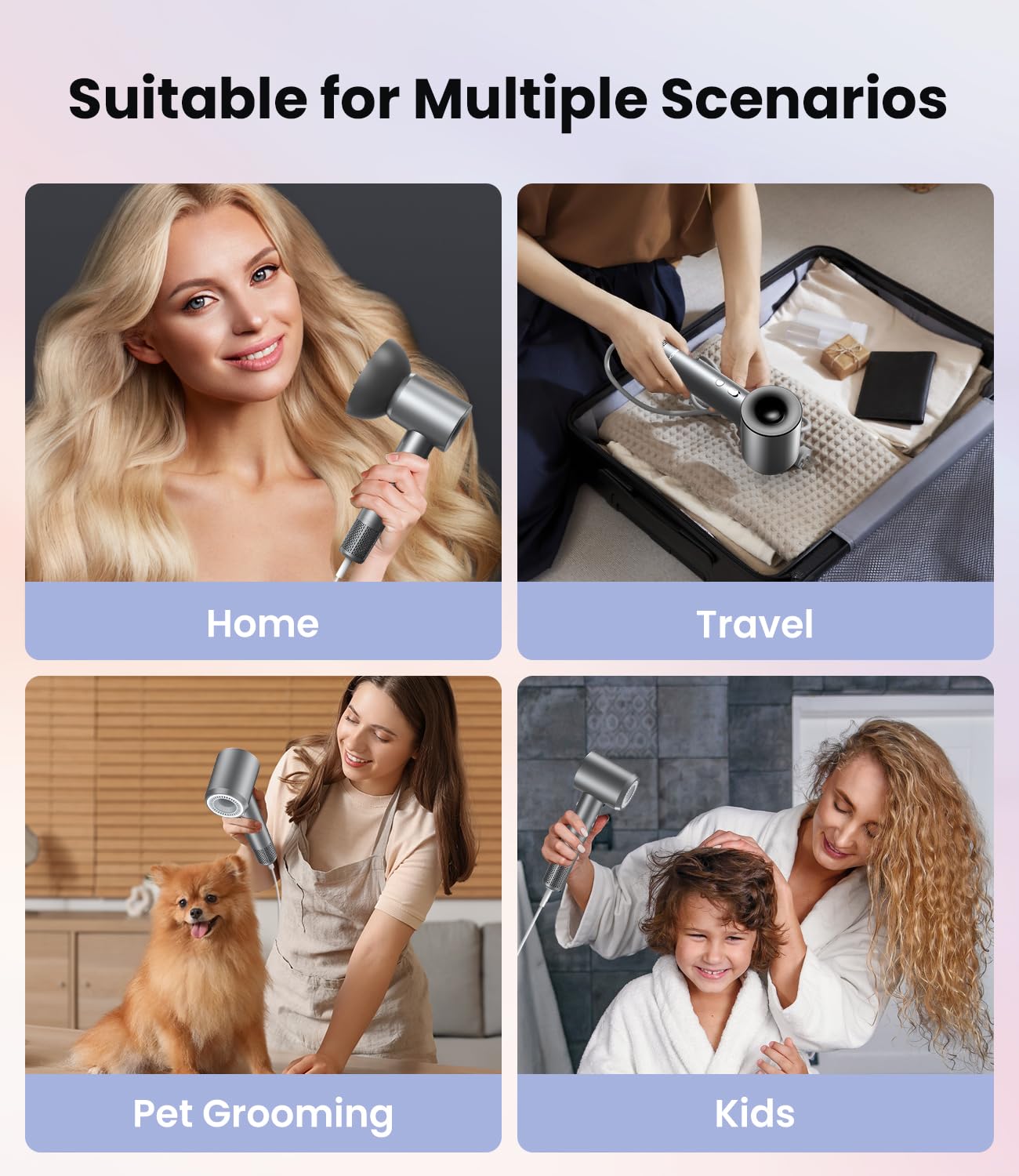 Professional 150,000 RPM Ionic Hair Dryer - Fast Drying with 500M Negative Ions, Heat Control & Low Noise | Magnetic Diffuser & Nozzle, 5 Temp & 3 Speed Settings | Perfect for Home, Salon & Travel Use