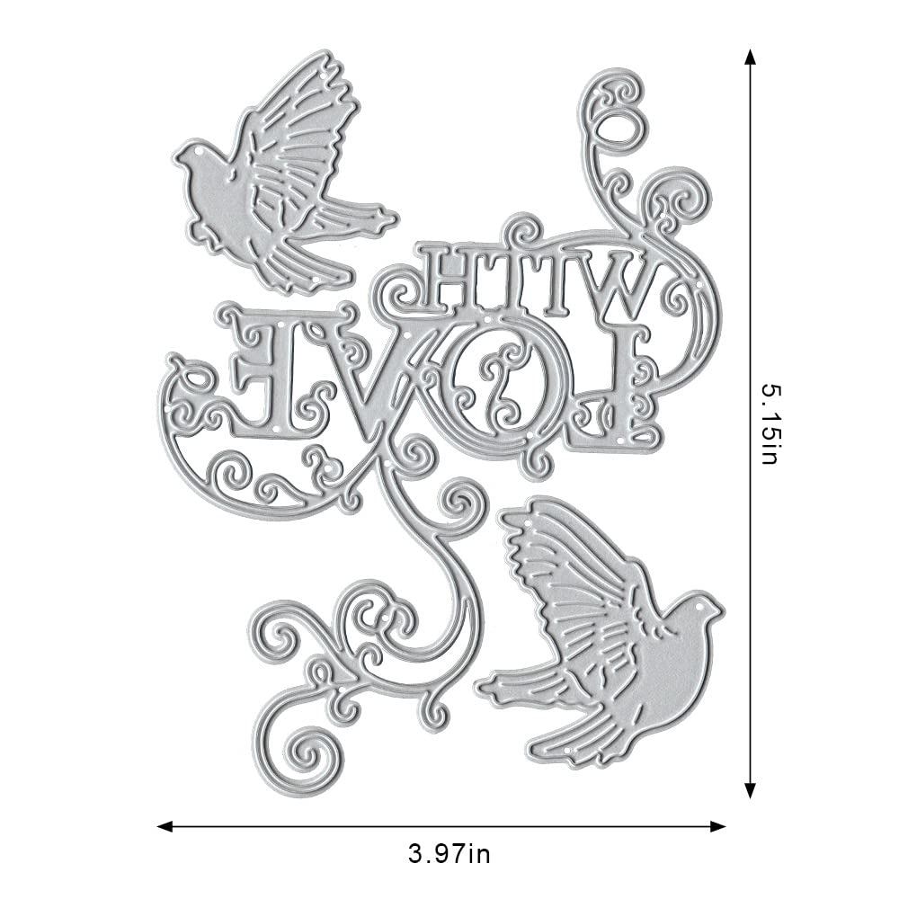 Valentine's Day Metal Cutting Dies - Pigeon Lace Love Words Die Cuts for Card Making, Scrapbooking, Photo Albums | DIY Embossing Stencil Template Tool for Romantic Greeting Cards & Craft Decorations